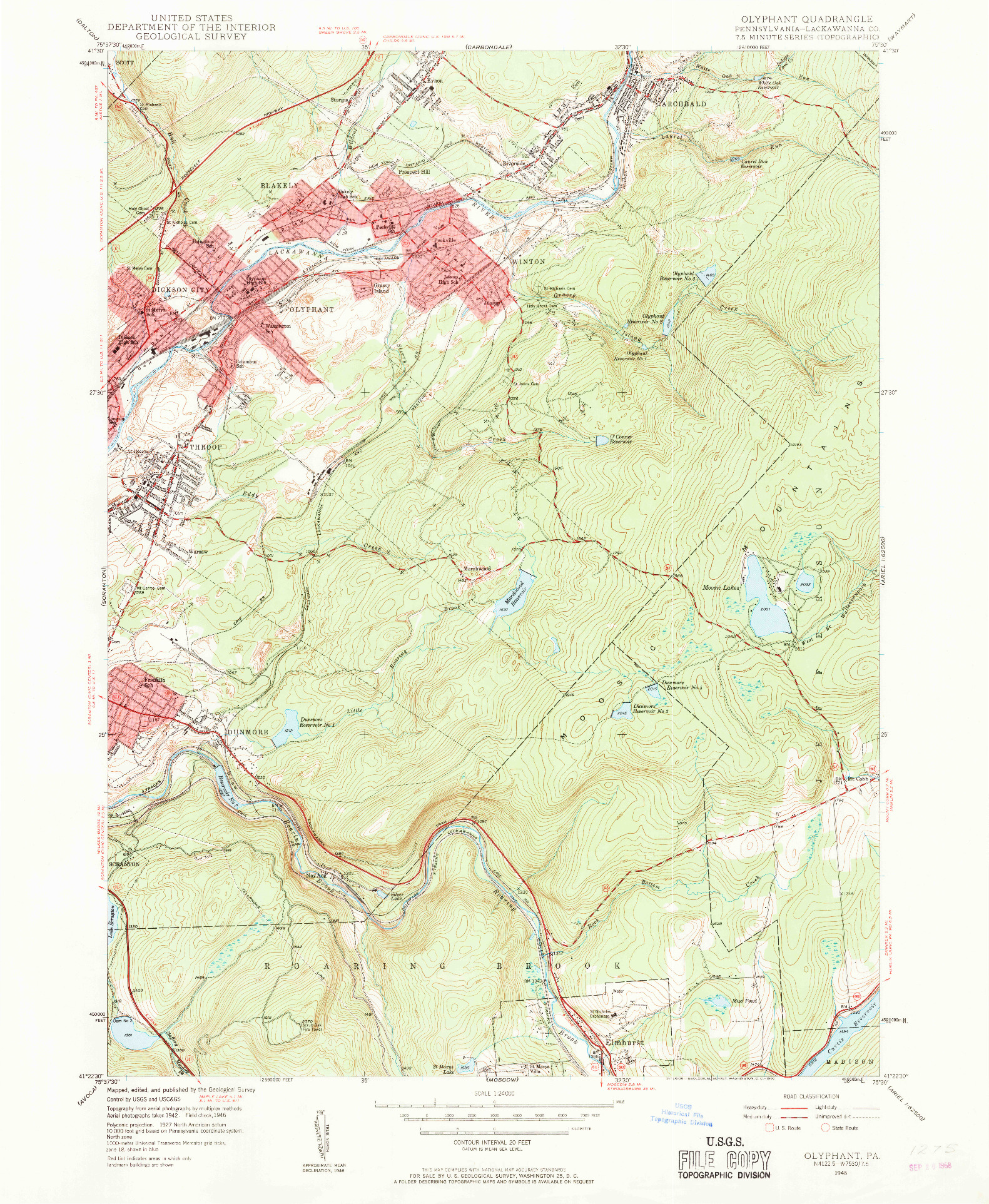 USGS 1:24000-SCALE QUADRANGLE FOR OLYPHANT, PA 1946
