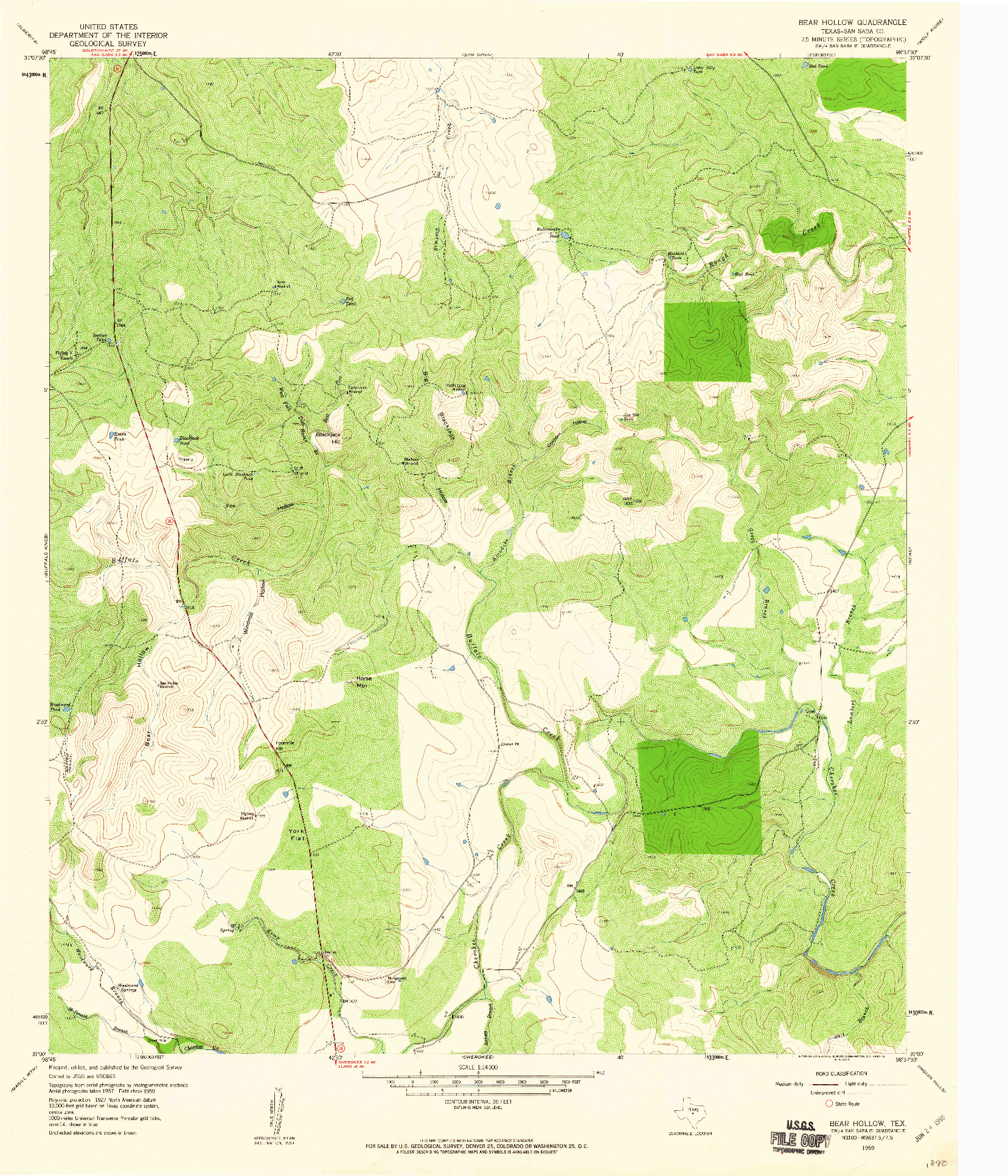USGS 1:24000-SCALE QUADRANGLE FOR BEAR HOLLOW, TX 1959