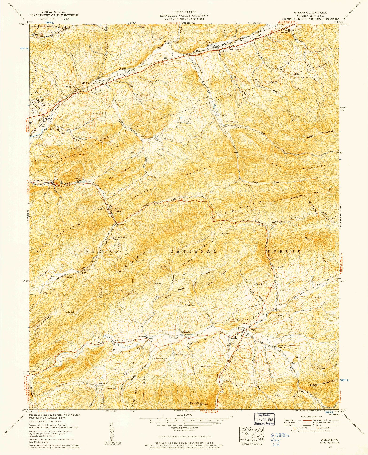 USGS 1:24000-SCALE QUADRANGLE FOR ATKINS, VA 1958