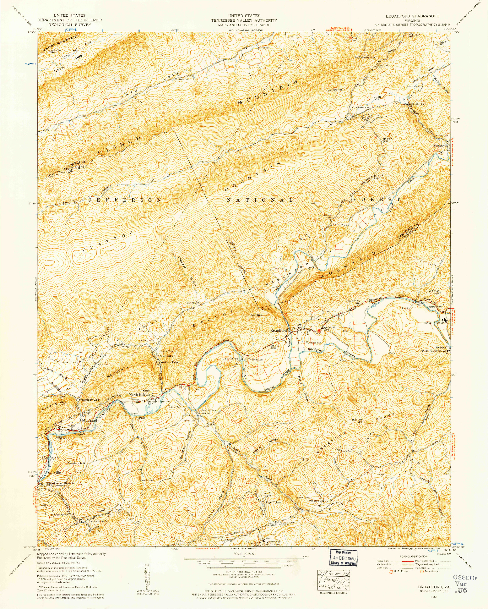 USGS 1:24000-SCALE QUADRANGLE FOR BROADFORD, VA 1958