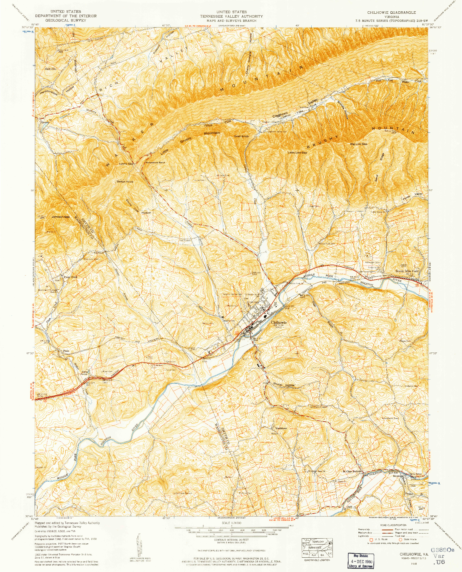 USGS 1:24000-SCALE QUADRANGLE FOR CHILHOWIE, VA 1958