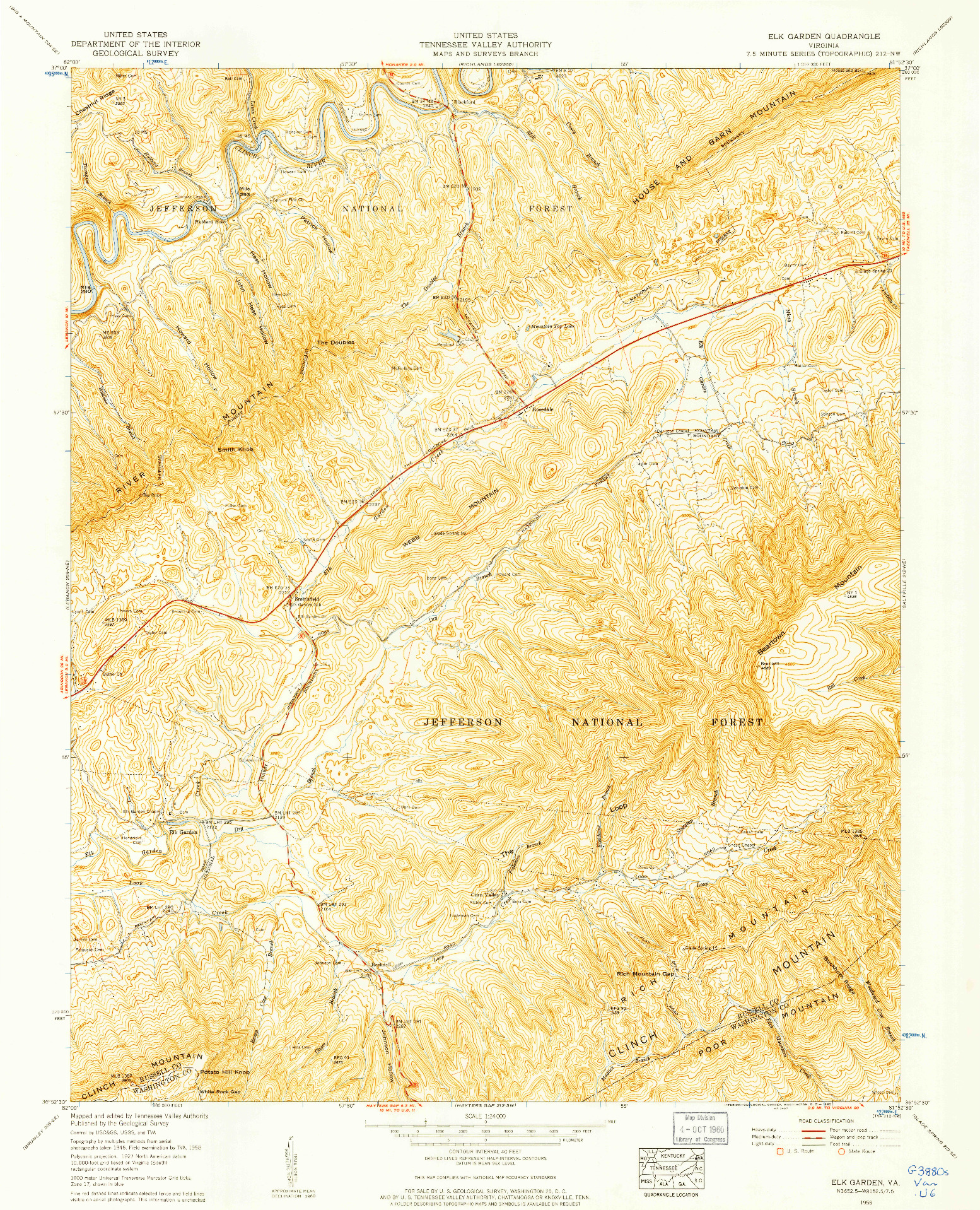 USGS 1:24000-SCALE QUADRANGLE FOR ELK GARDEN, VA 1958