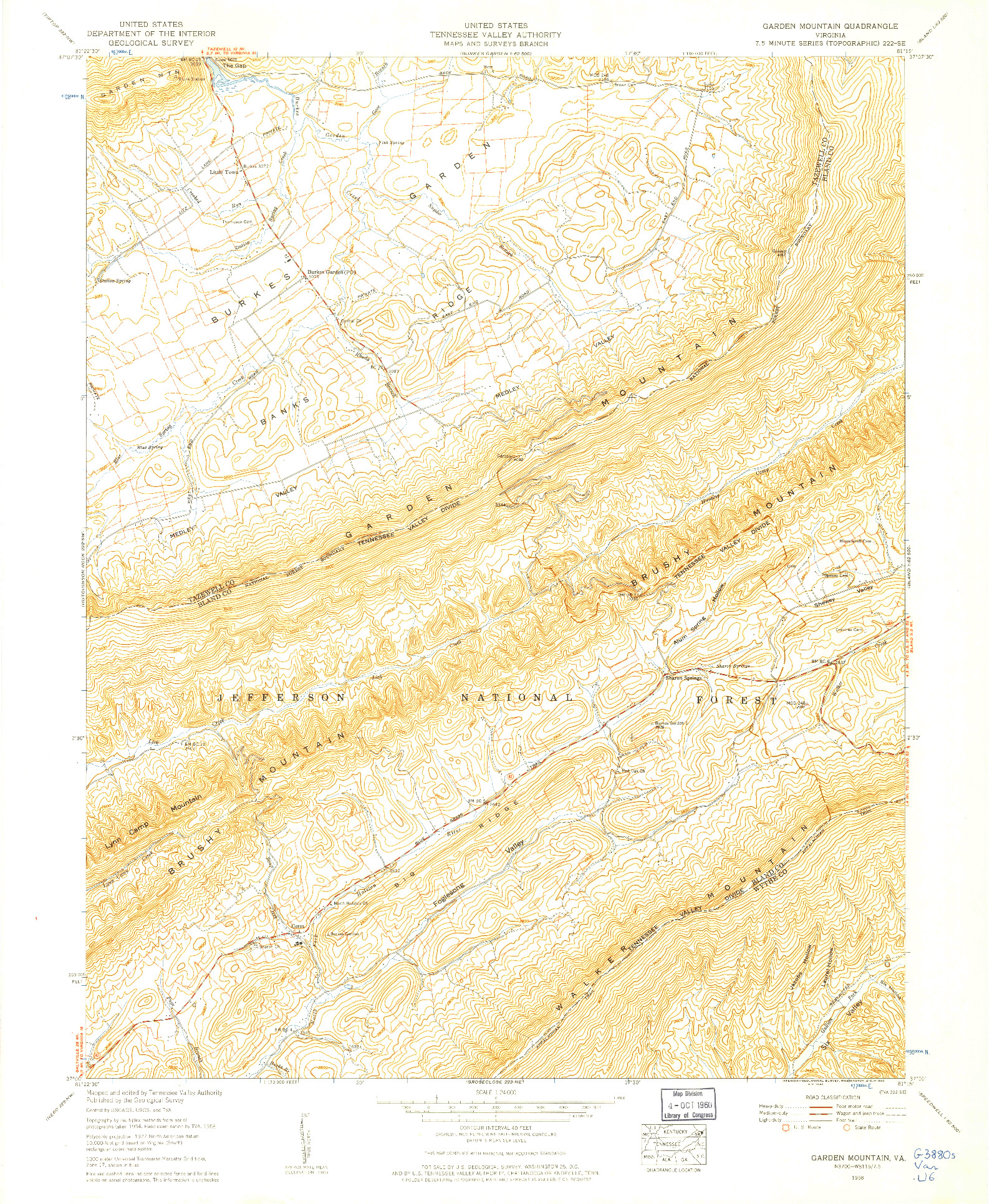 USGS 1:24000-SCALE QUADRANGLE FOR GARDEN MOUNTAIN, VA 1958