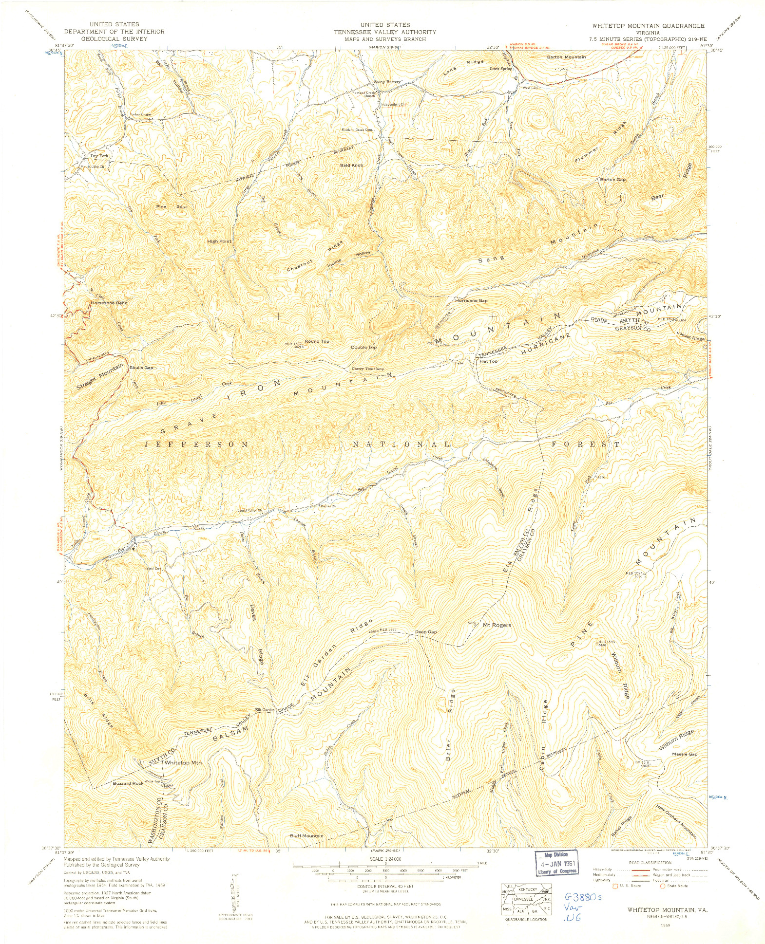 USGS 1:24000-SCALE QUADRANGLE FOR WHITETOP MOUNTAIN, VA 1959