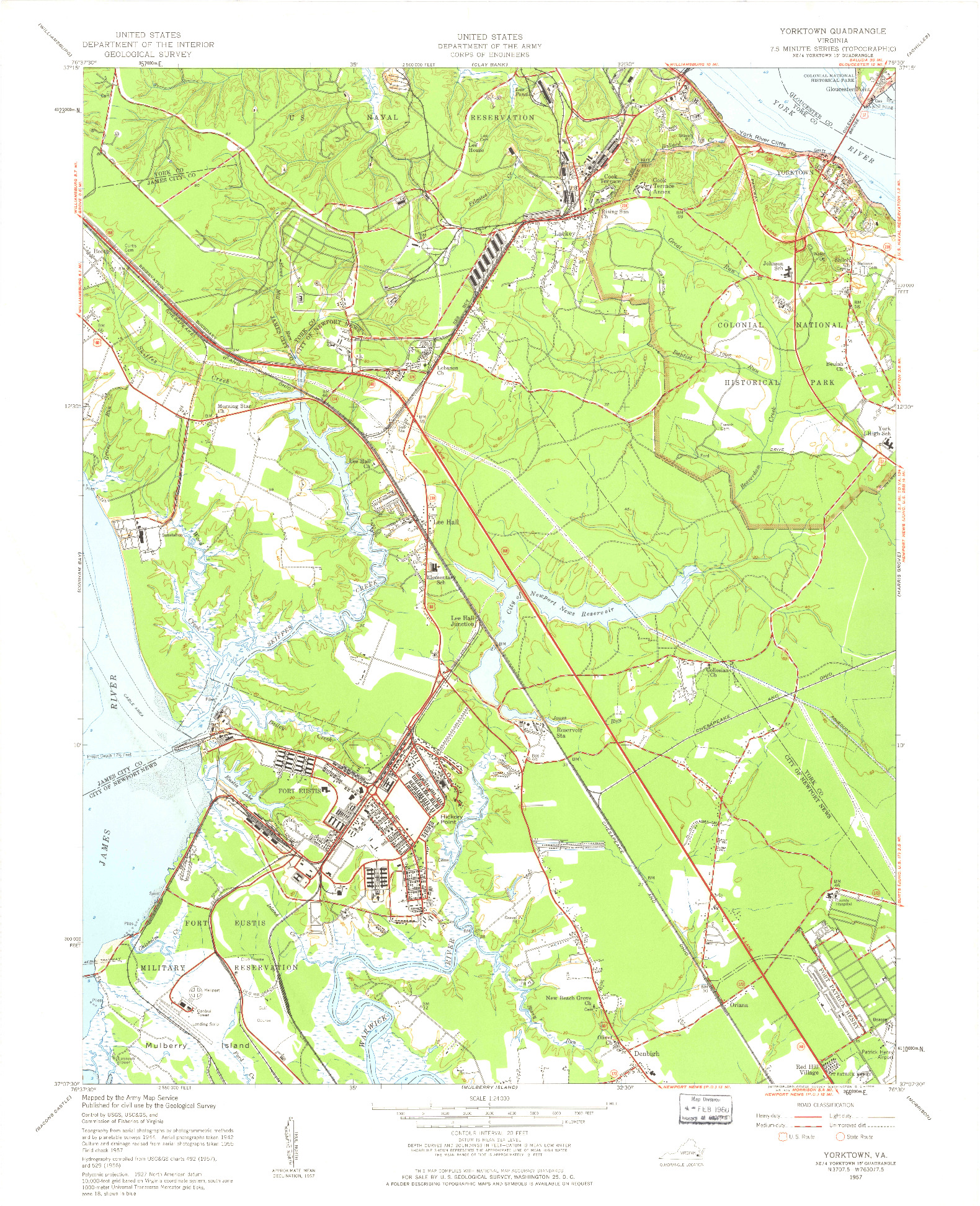 USGS 1:24000-SCALE QUADRANGLE FOR YORKTOWN, VA 1957