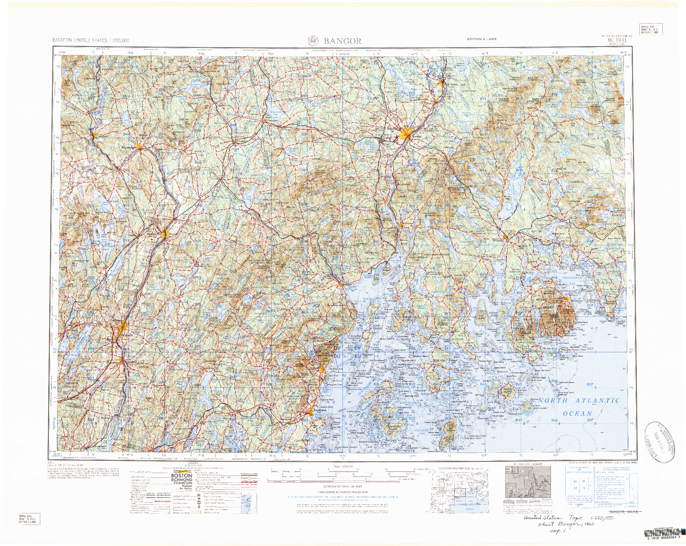 USGS 1:250000-SCALE QUADRANGLE FOR BANGOR, ME 1960