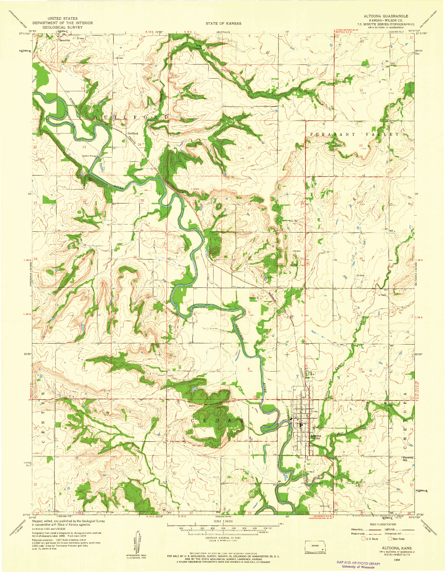 USGS 1:24000-SCALE QUADRANGLE FOR ALTOONA, KS 1959