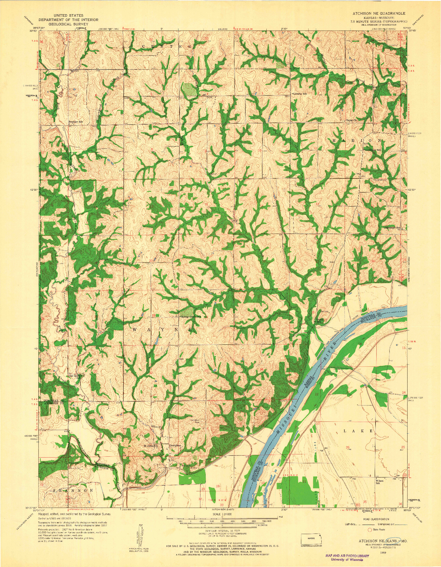 USGS 1:24000-SCALE QUADRANGLE FOR ATCHISON NE, KS 1959