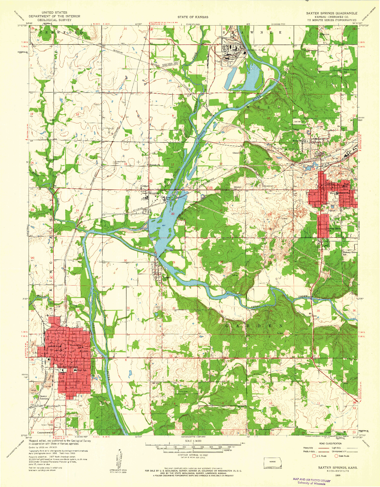 USGS 1:24000-SCALE QUADRANGLE FOR BAXTER SPRINGS, KS 1959