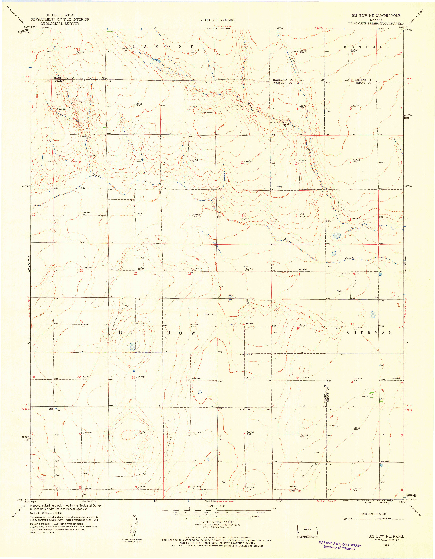 USGS 1:24000-SCALE QUADRANGLE FOR BIG BOW NE, KS 1959