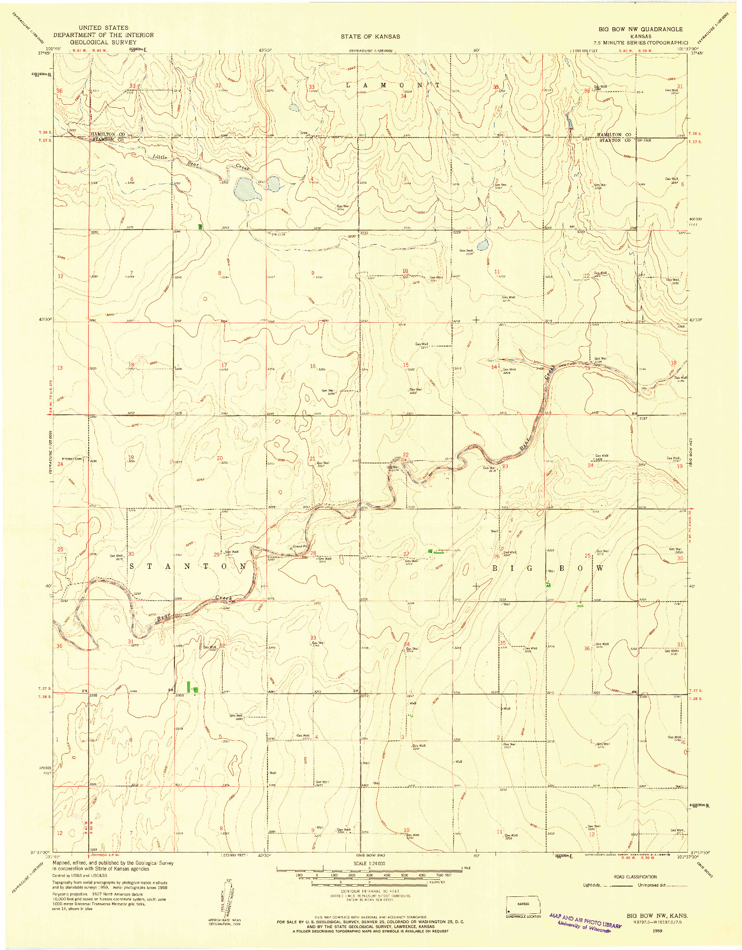 USGS 1:24000-SCALE QUADRANGLE FOR BIG BOW NW, KS 1959