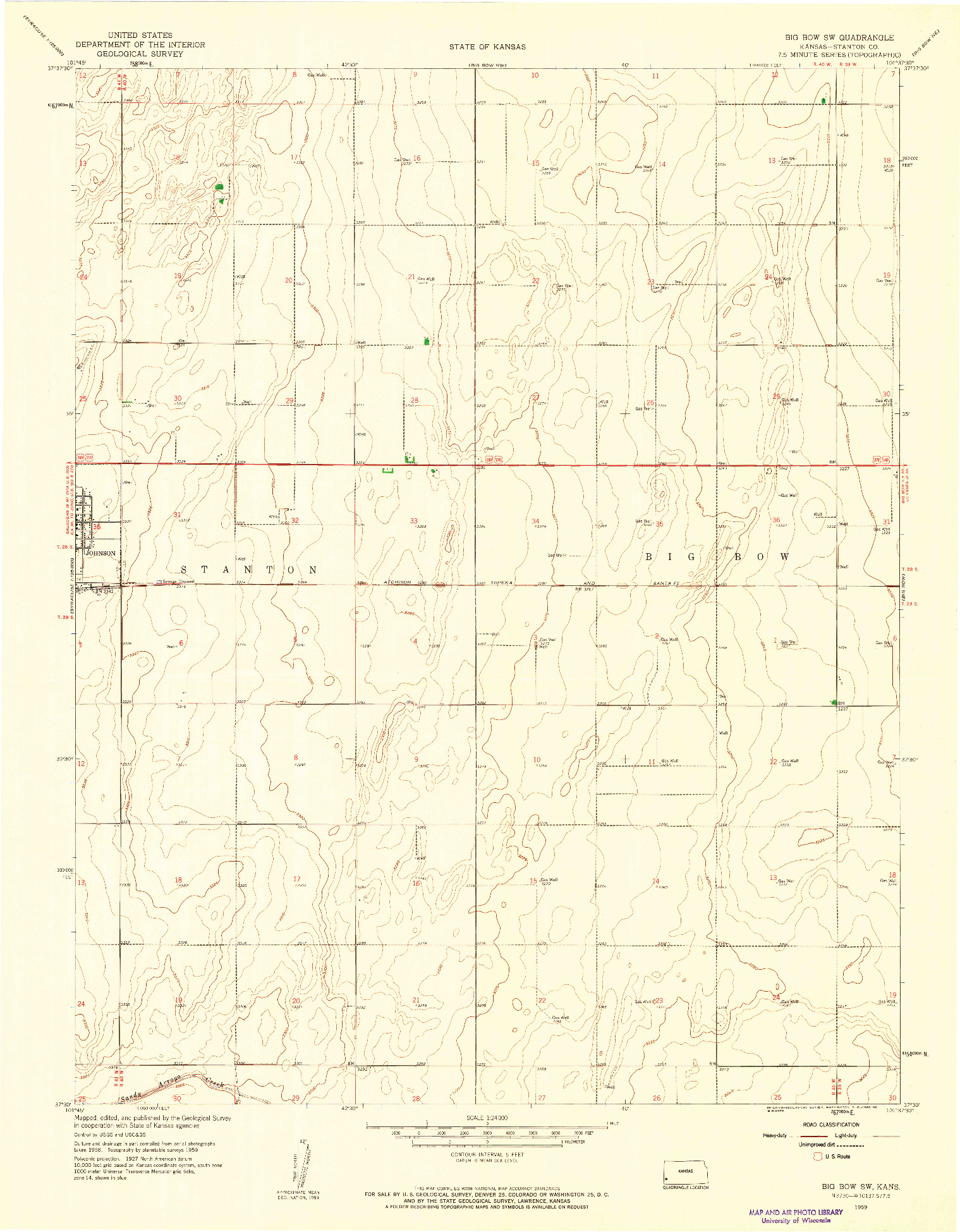 USGS 1:24000-SCALE QUADRANGLE FOR BIG BOW SW, KS 1959