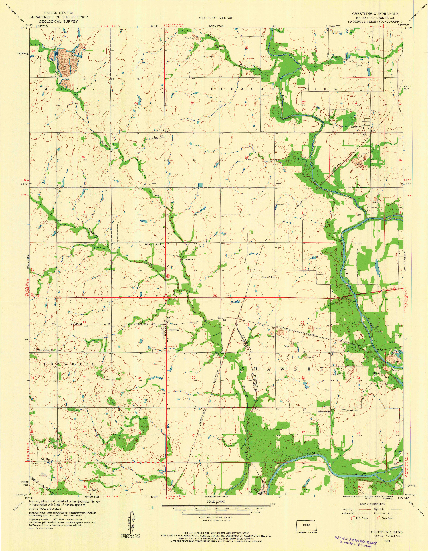 USGS 1:24000-SCALE QUADRANGLE FOR CRESTLINE, KS 1959