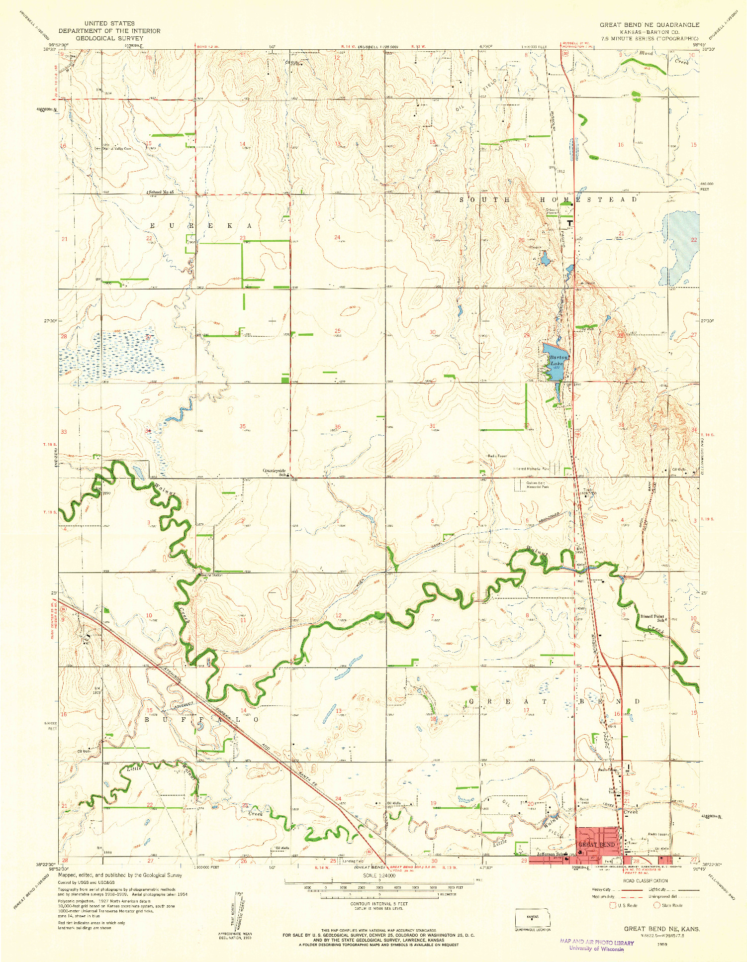 USGS 1:24000-SCALE QUADRANGLE FOR GREAT BEND NE, KS 1959