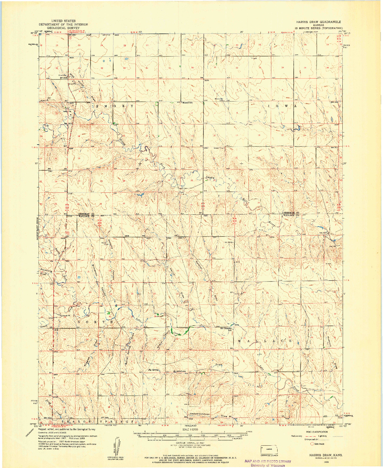USGS 1:62500-SCALE QUADRANGLE FOR HARRIS DRAW, KS 1959