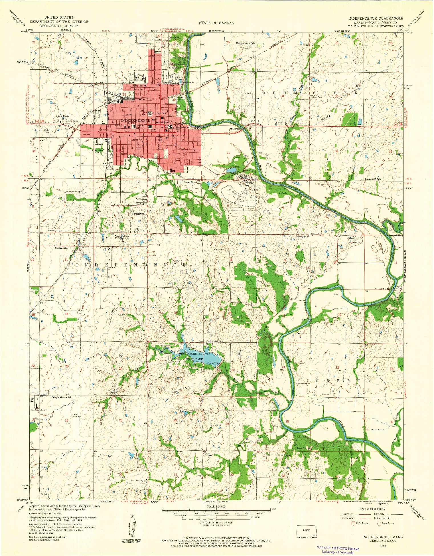 USGS 1:24000-SCALE QUADRANGLE FOR INDEPENDENCE, KS 1959