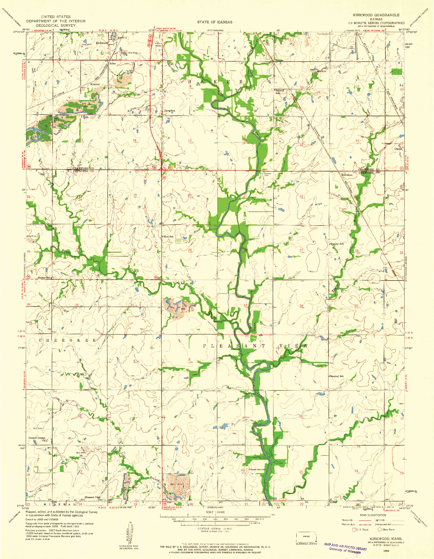 USGS 1:24000-SCALE QUADRANGLE FOR KIRKWOOD, KS 1959