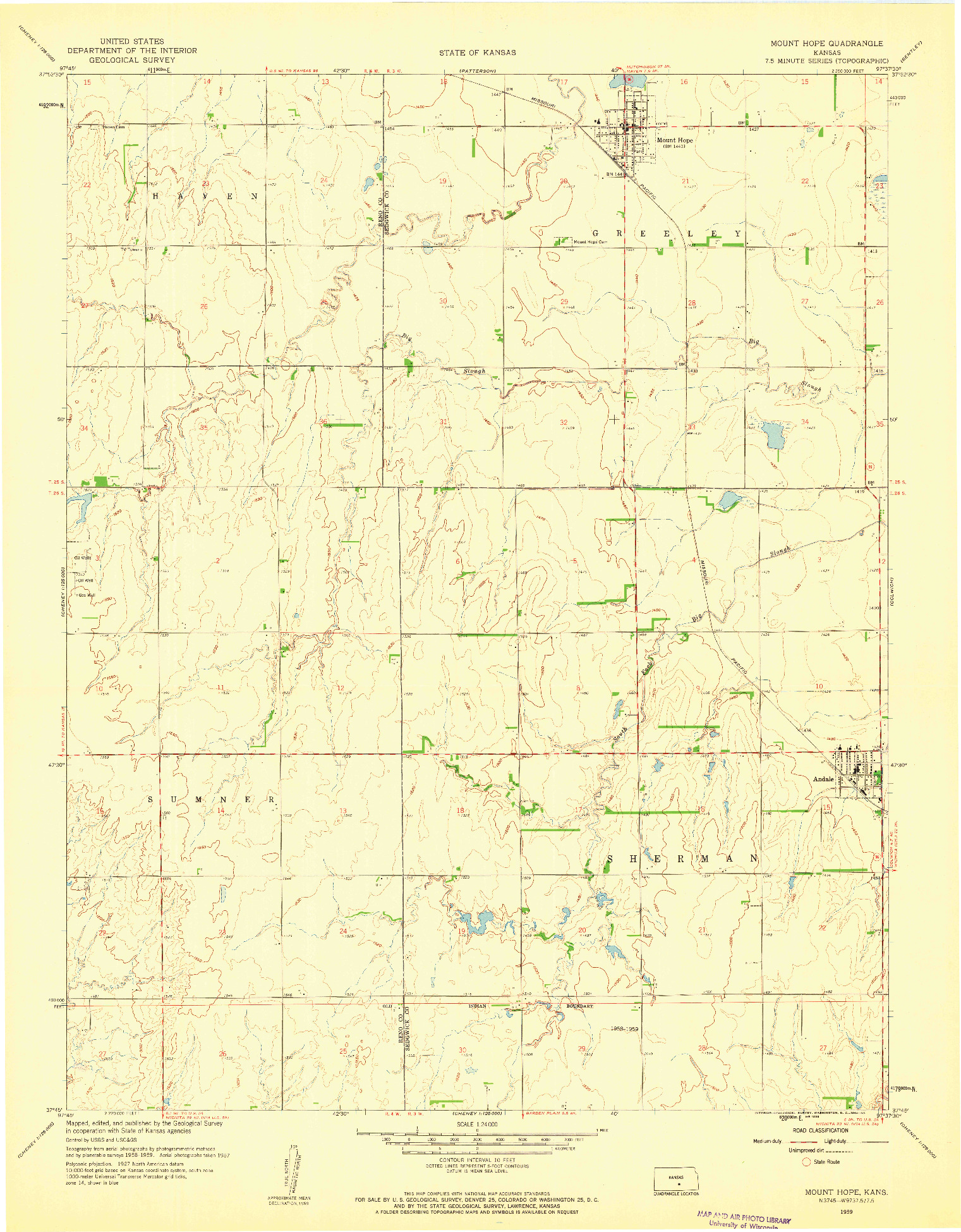 USGS 1:24000-SCALE QUADRANGLE FOR MOUNT HOPE, KS 1959