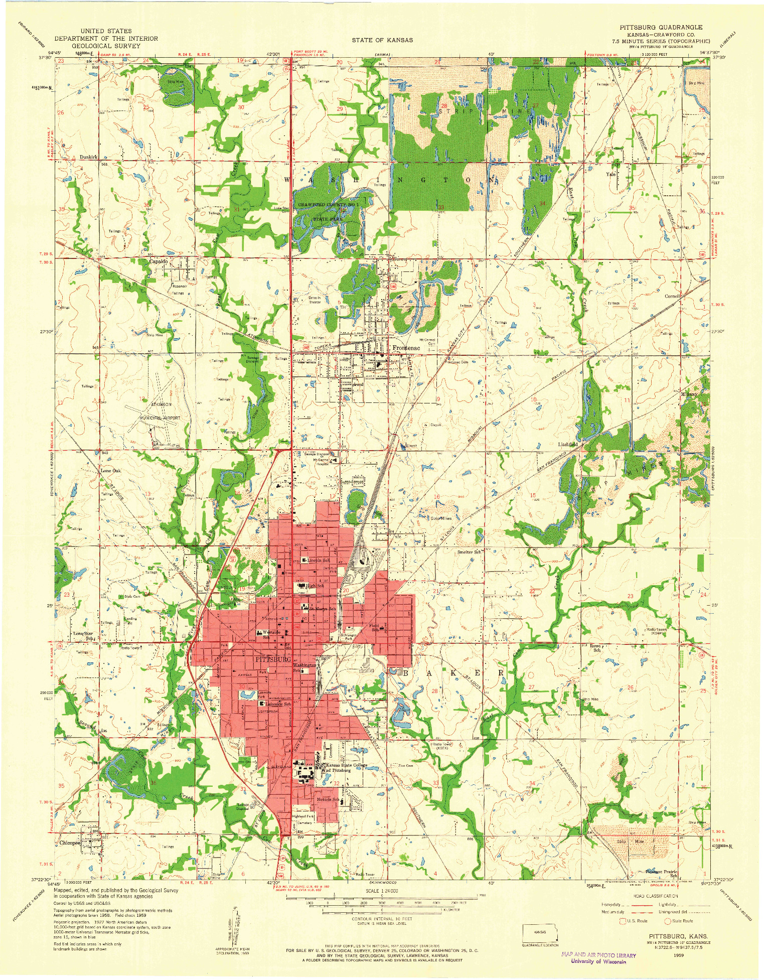 USGS 1:24000-SCALE QUADRANGLE FOR PITTSBURG, KS 1959