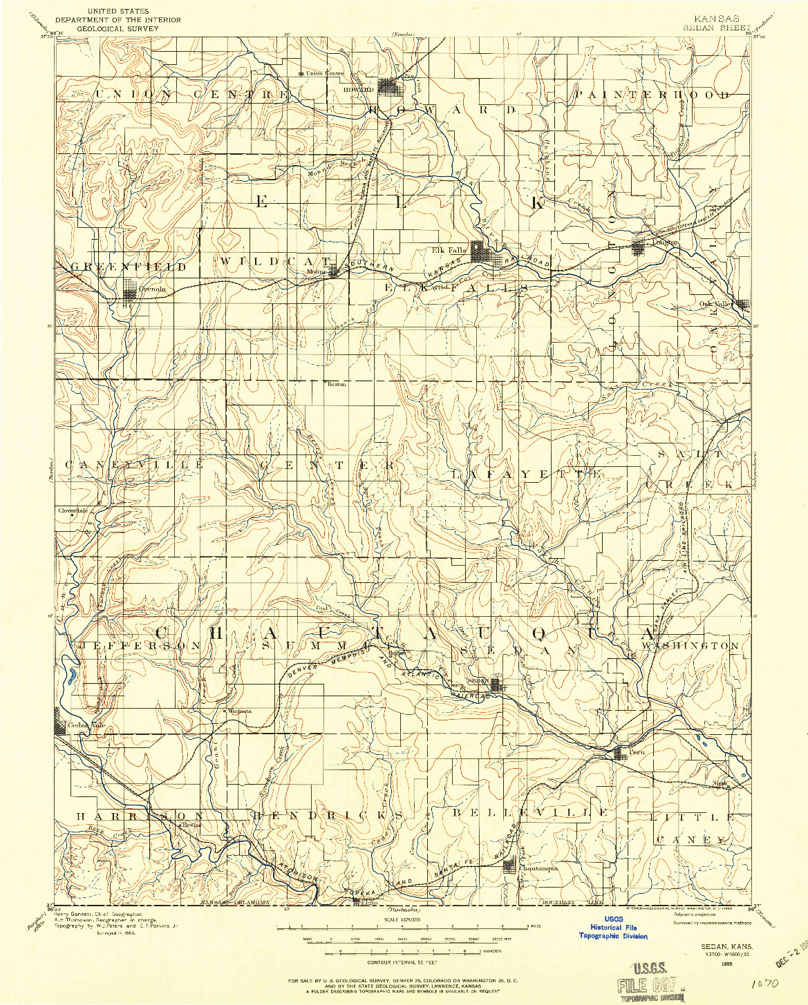 USGS 1:125000-SCALE QUADRANGLE FOR SEDAN, KS 1885