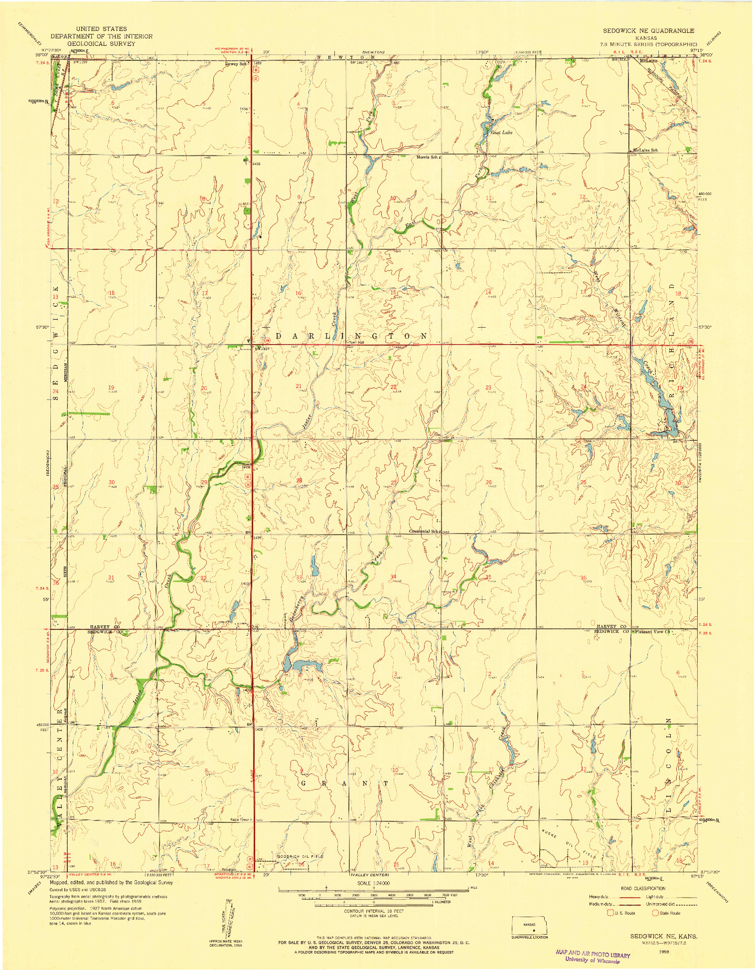 USGS 1:24000-SCALE QUADRANGLE FOR SEDGWICK NE, KS 1959