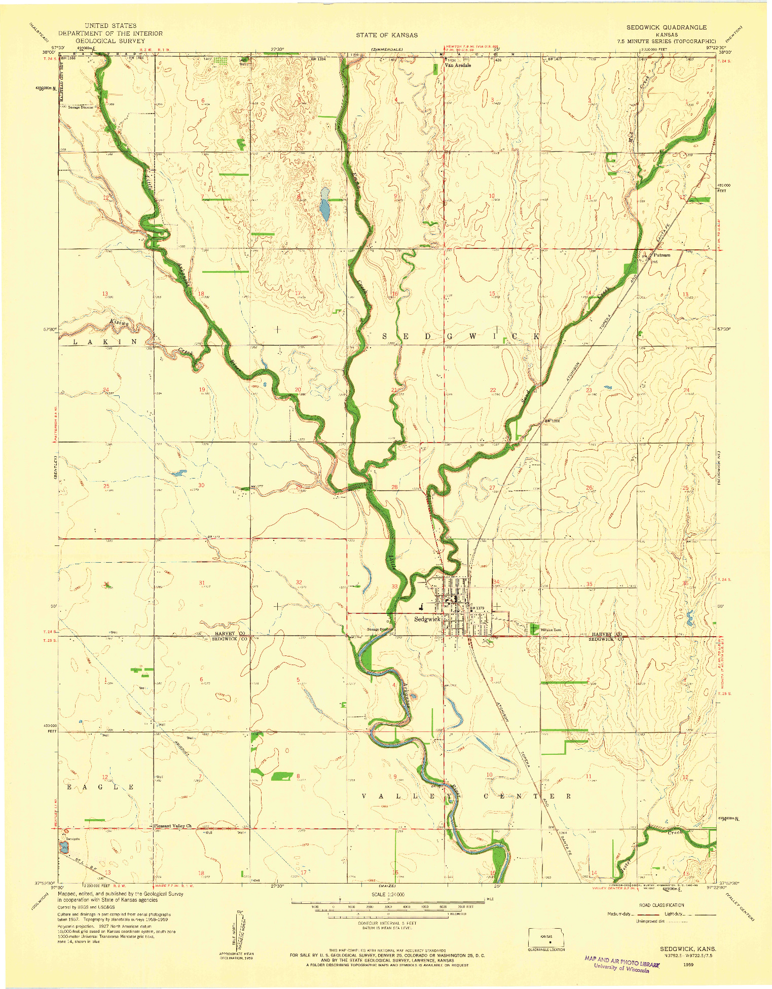USGS 1:24000-SCALE QUADRANGLE FOR SEDGWICK, KS 1959