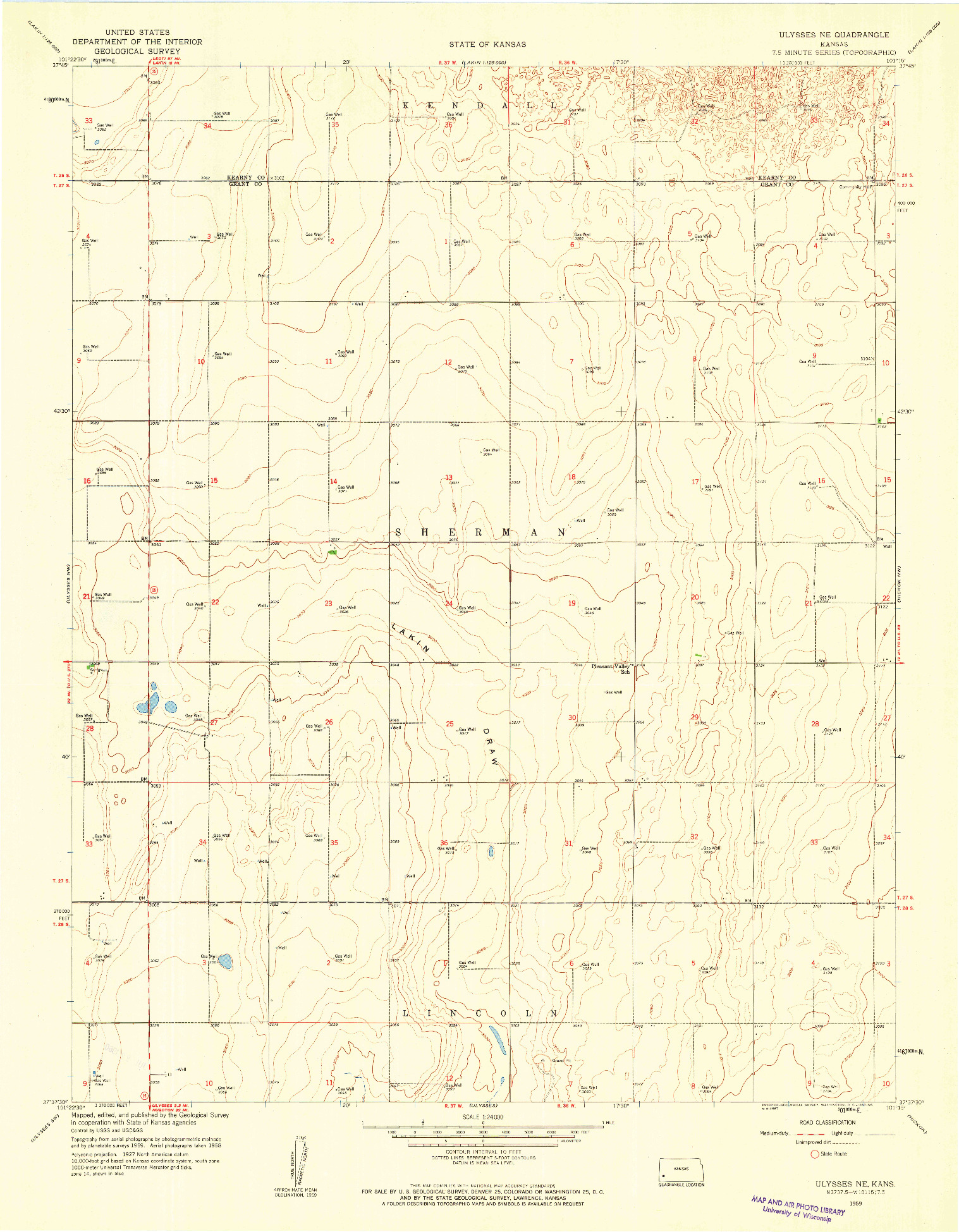 USGS 1:24000-SCALE QUADRANGLE FOR ULYSSES NE, KS 1959