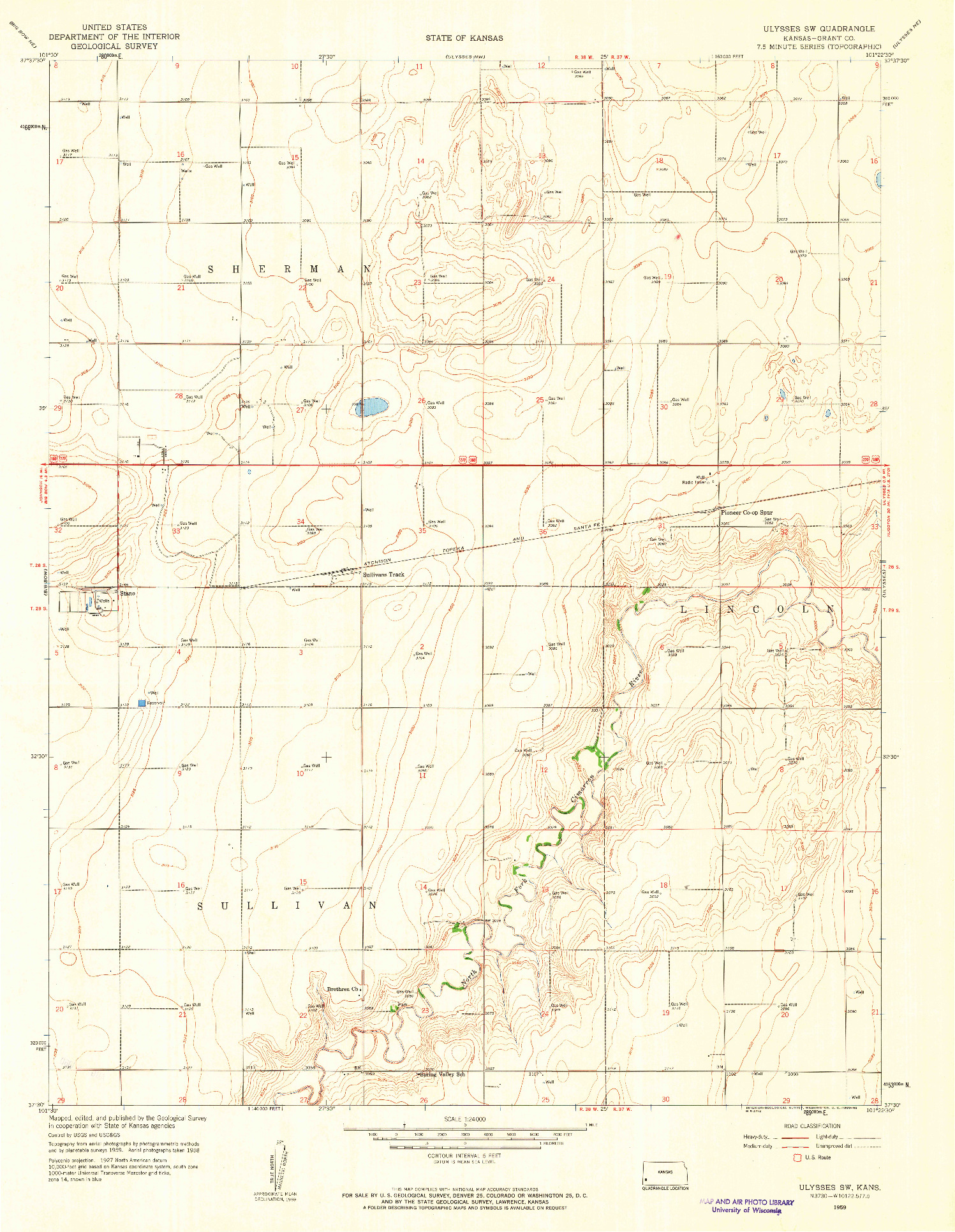 USGS 1:24000-SCALE QUADRANGLE FOR ULYSSES SW, KS 1959