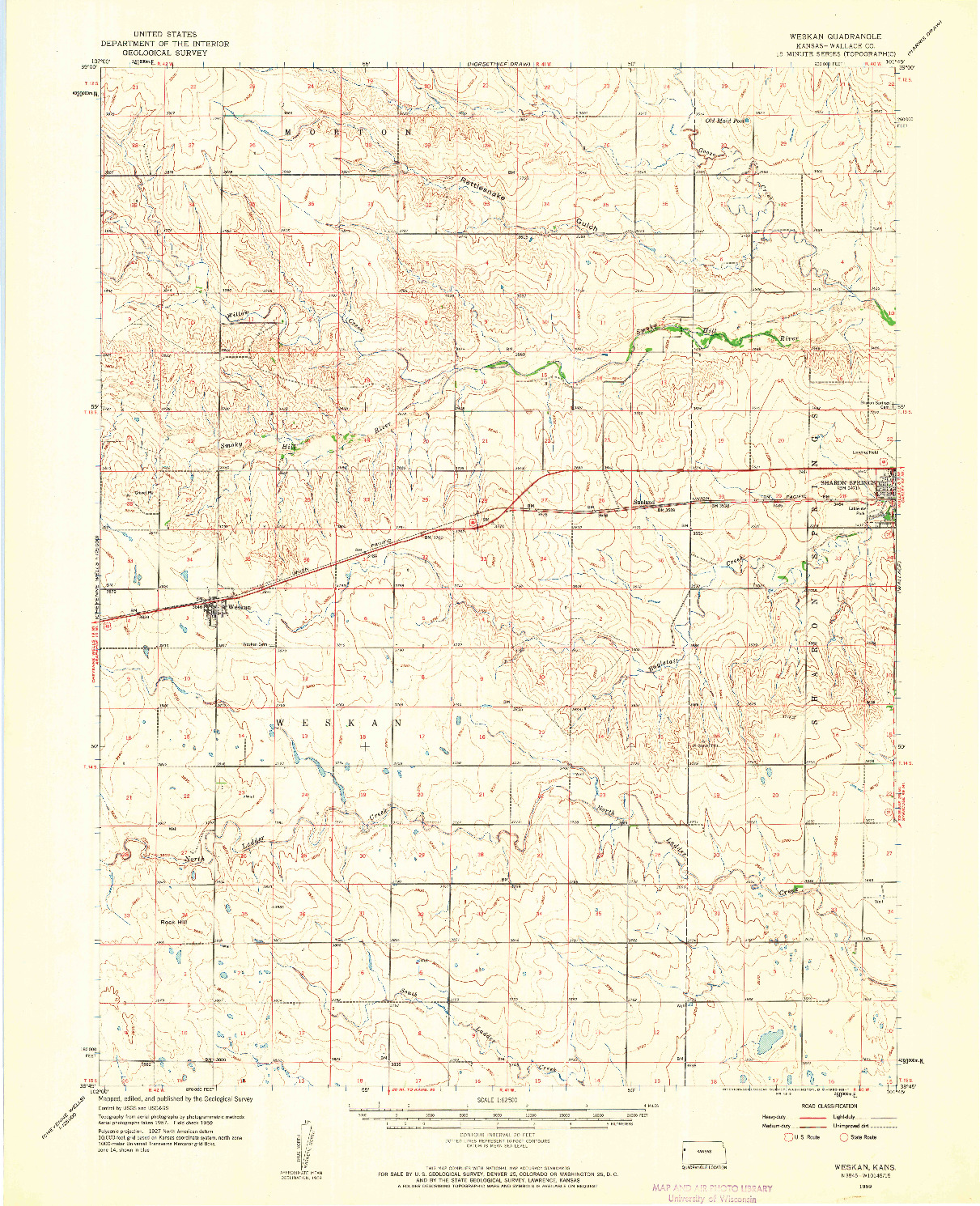 USGS 1:62500-SCALE QUADRANGLE FOR WESKAN, KS 1959