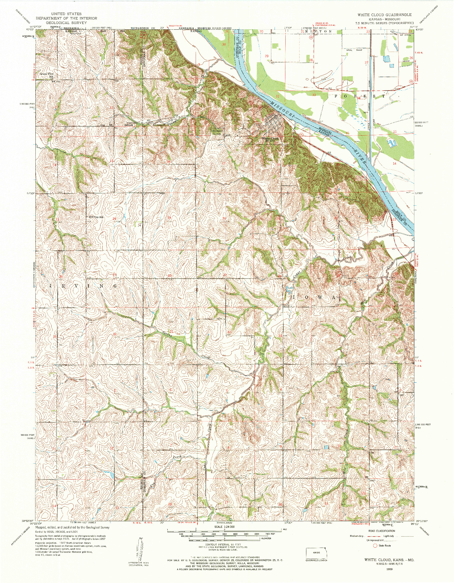 USGS 1:24000-SCALE QUADRANGLE FOR WHITE CLOUD, KS 1959