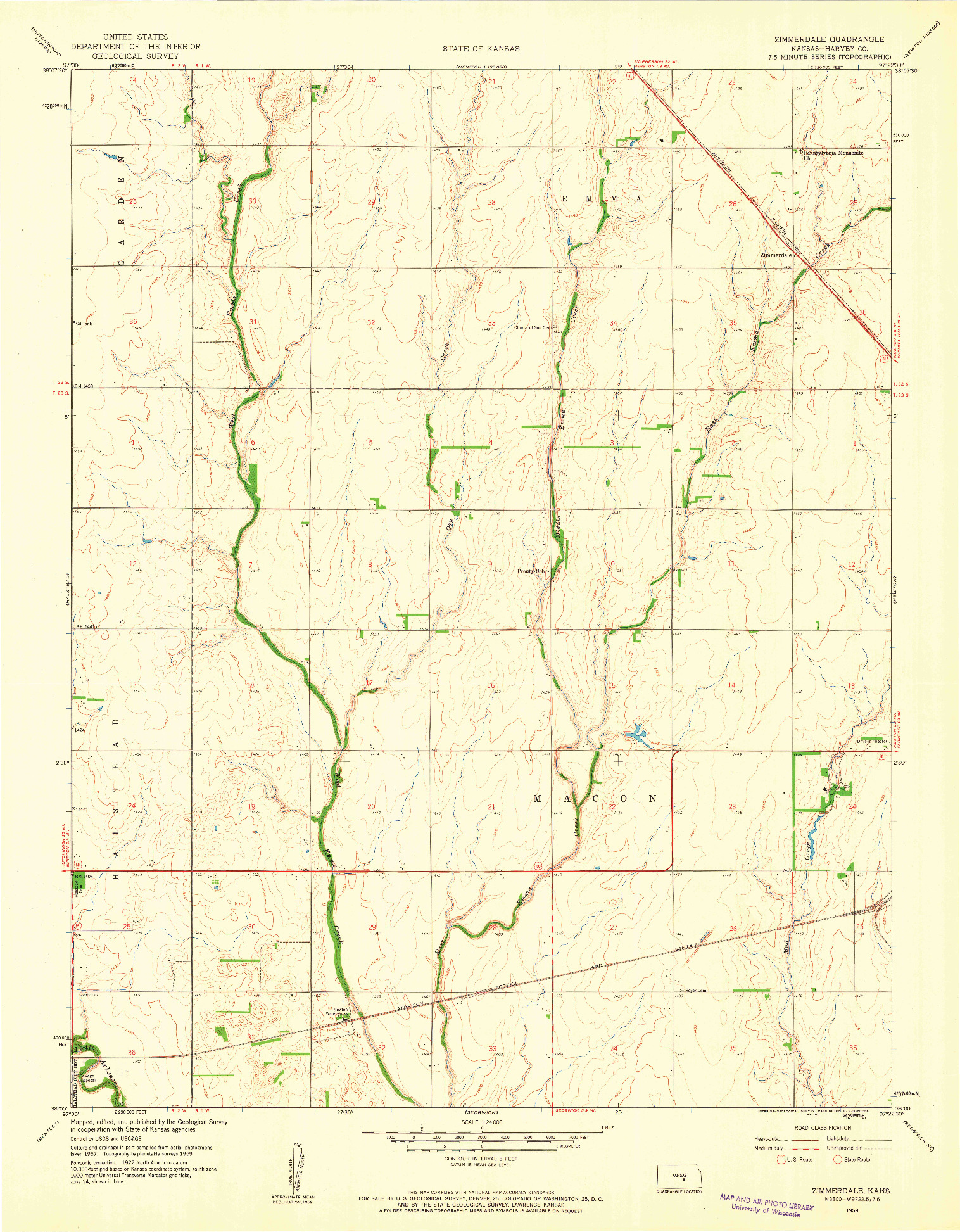 USGS 1:24000-SCALE QUADRANGLE FOR ZIMMERDALE, KS 1959