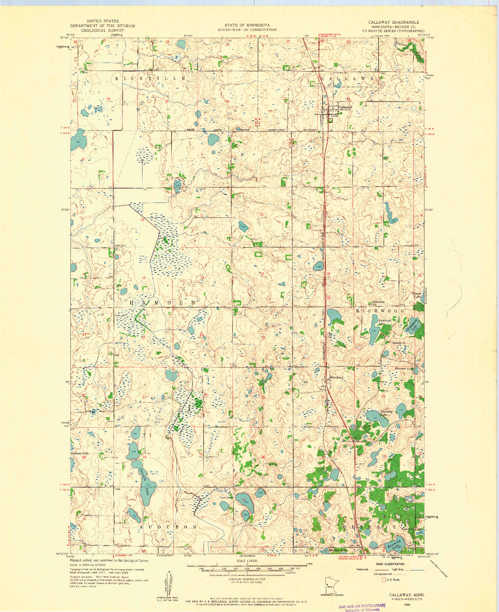 USGS 1:24000-SCALE QUADRANGLE FOR CALLAWAY, MN 1959