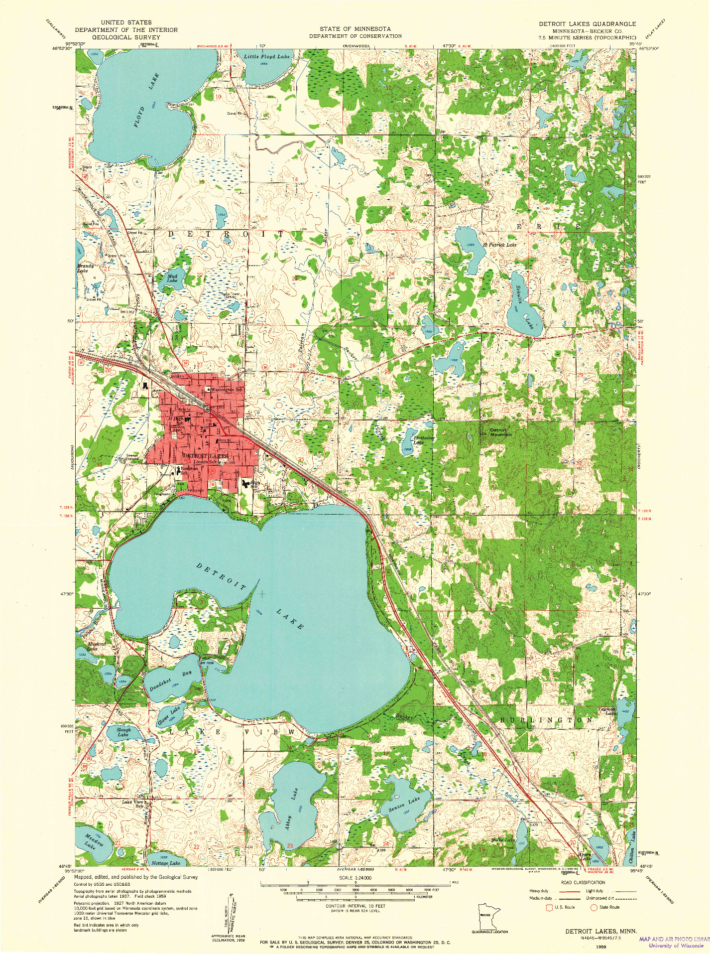 USGS 1:24000-SCALE QUADRANGLE FOR DETROIT LAKES, MN 1959