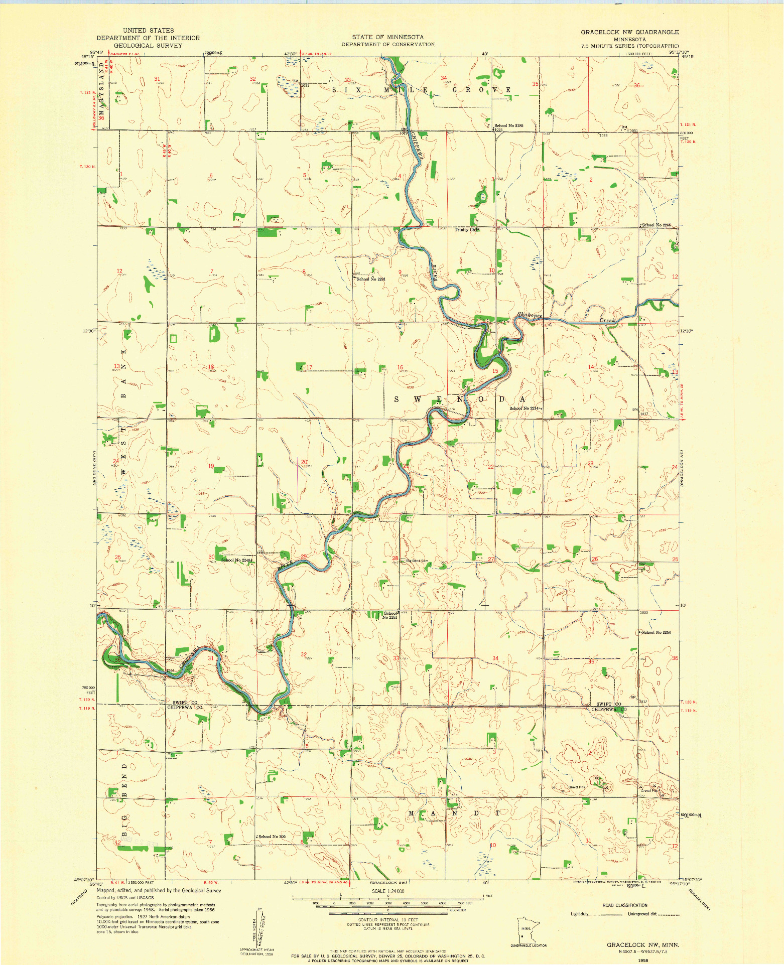 USGS 1:24000-SCALE QUADRANGLE FOR GRACELOCK NW, MN 1958