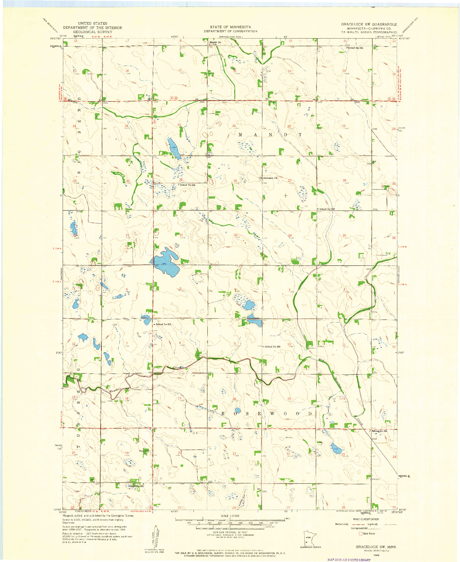 USGS 1:24000-SCALE QUADRANGLE FOR GRACELOCK SW, MN 1958