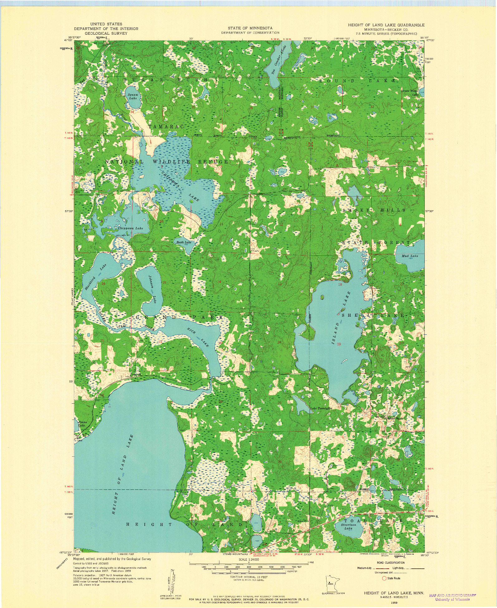 USGS 1:24000-SCALE QUADRANGLE FOR HEIGHT OF LAND LAKE, MN 1959