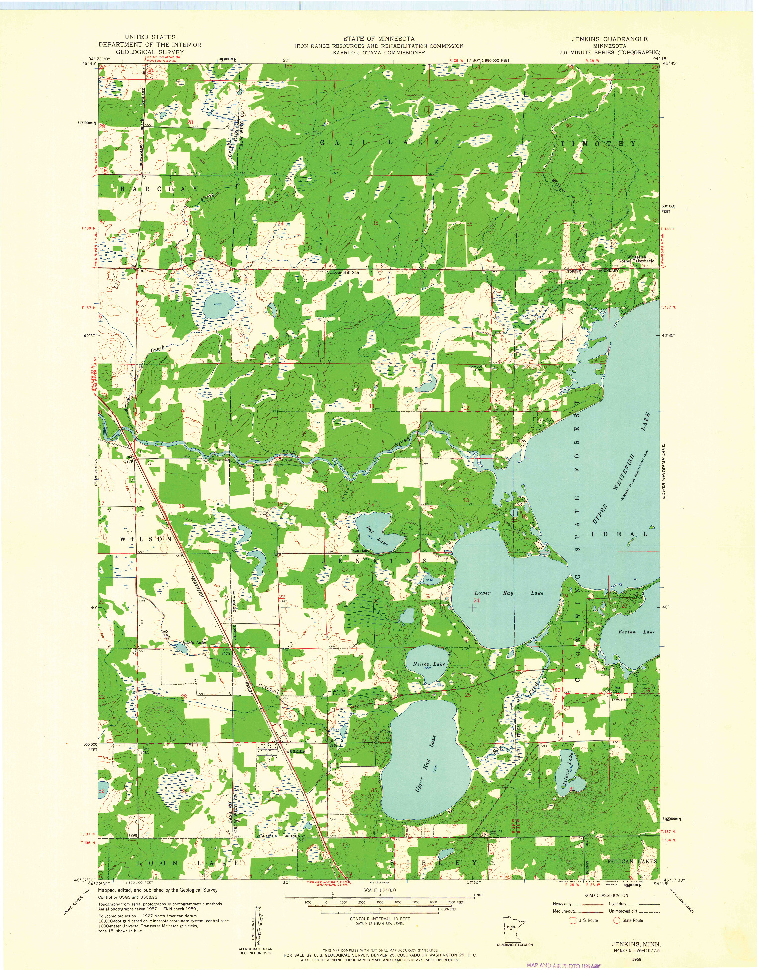 USGS 1:24000-SCALE QUADRANGLE FOR JENKINS, MN 1959