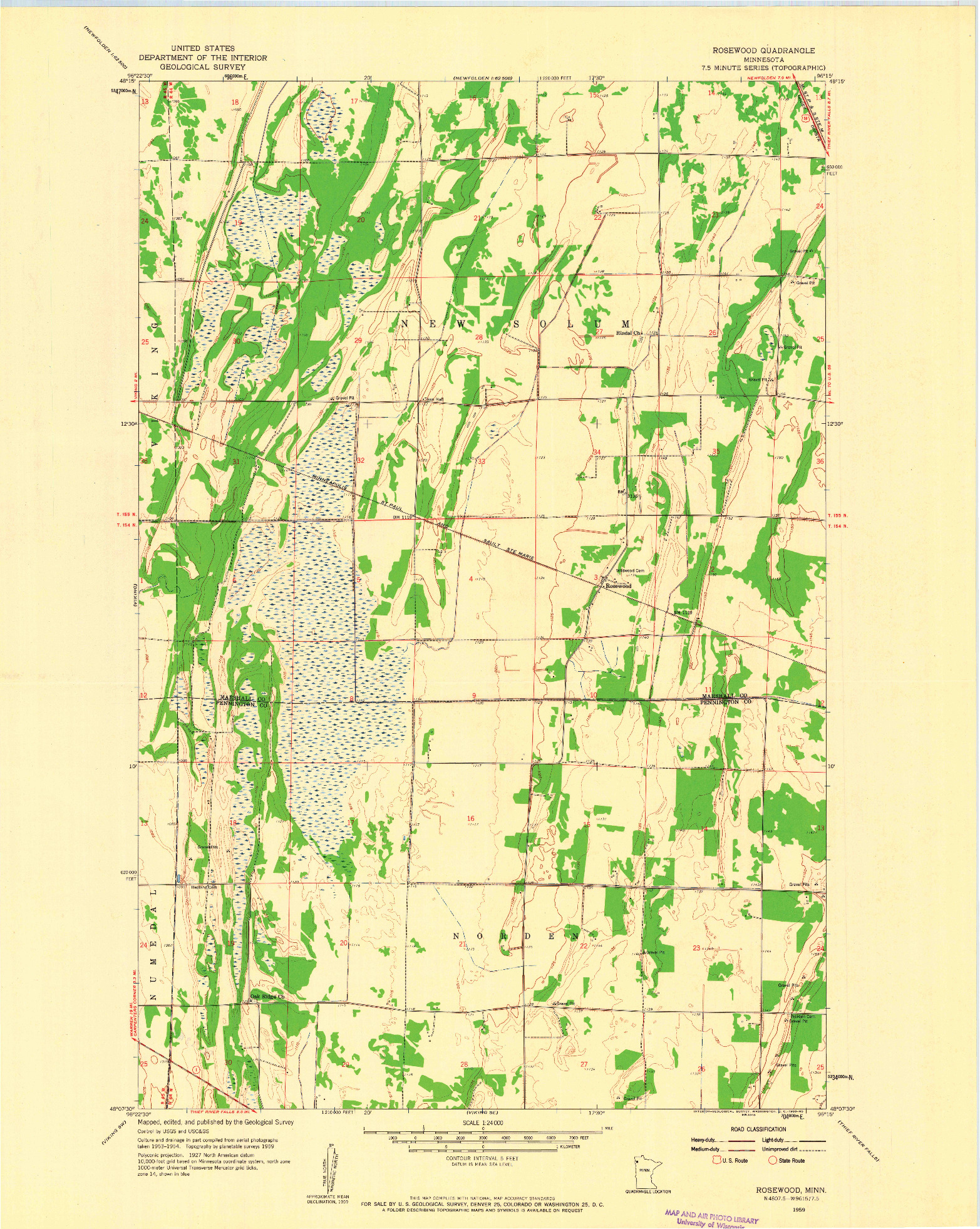 USGS 1:24000-SCALE QUADRANGLE FOR ROSEWOOD, MN 1959