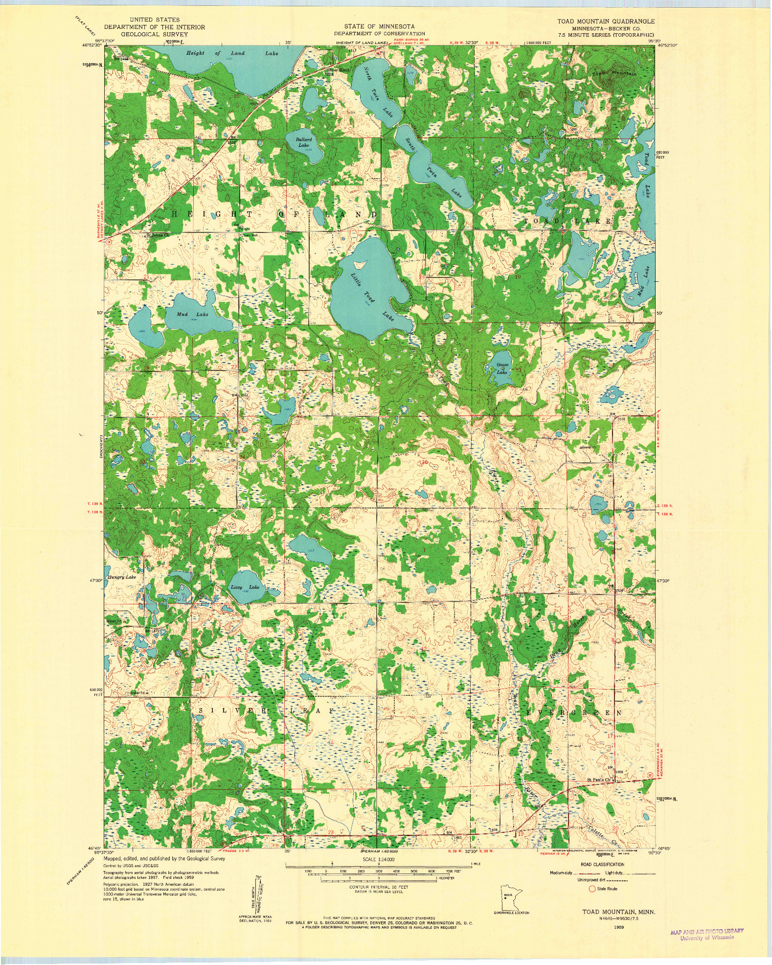 USGS 1:24000-SCALE QUADRANGLE FOR TOAD MOUNTAIN, MN 1959