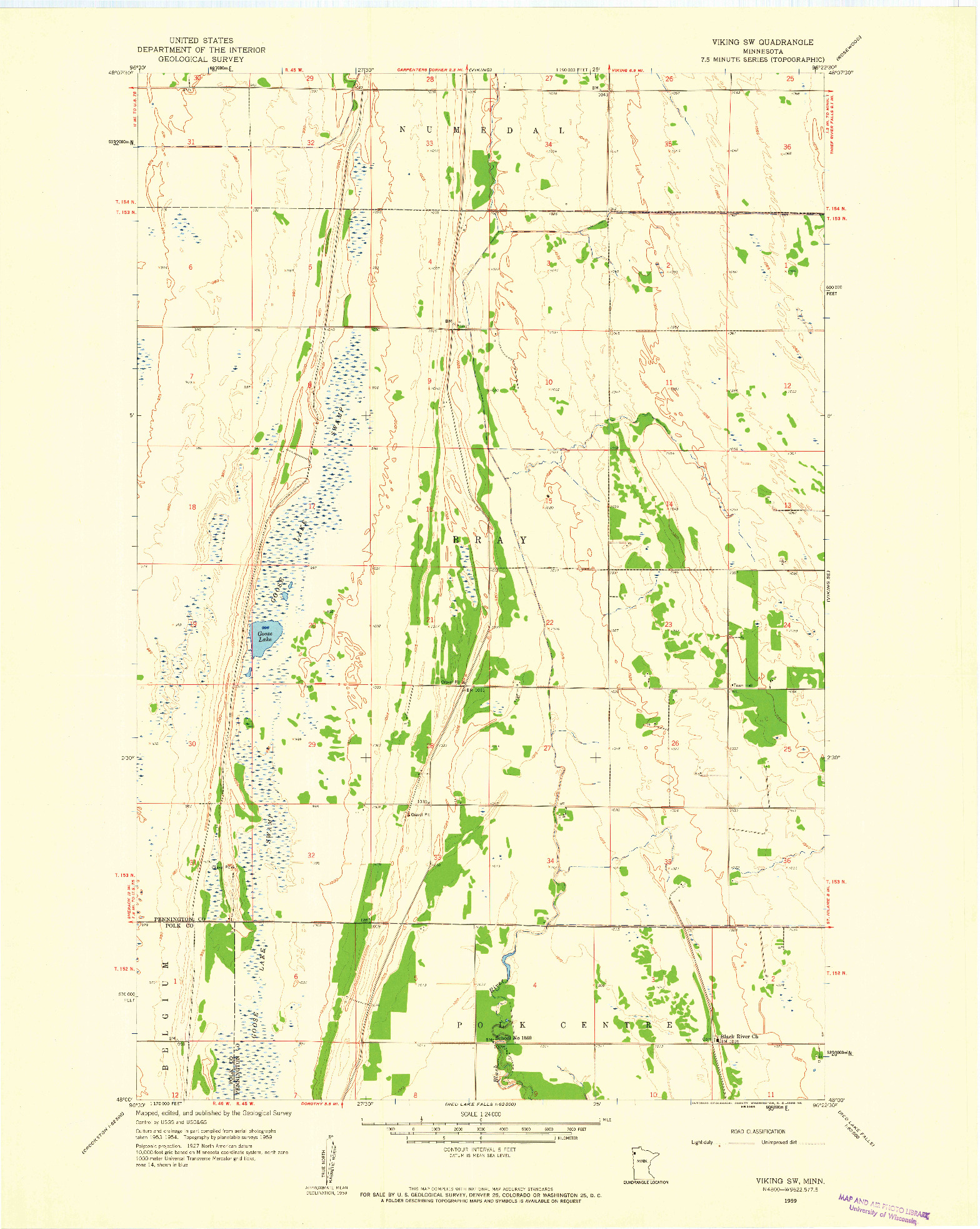 USGS 1:24000-SCALE QUADRANGLE FOR VIKING SW, MN 1959