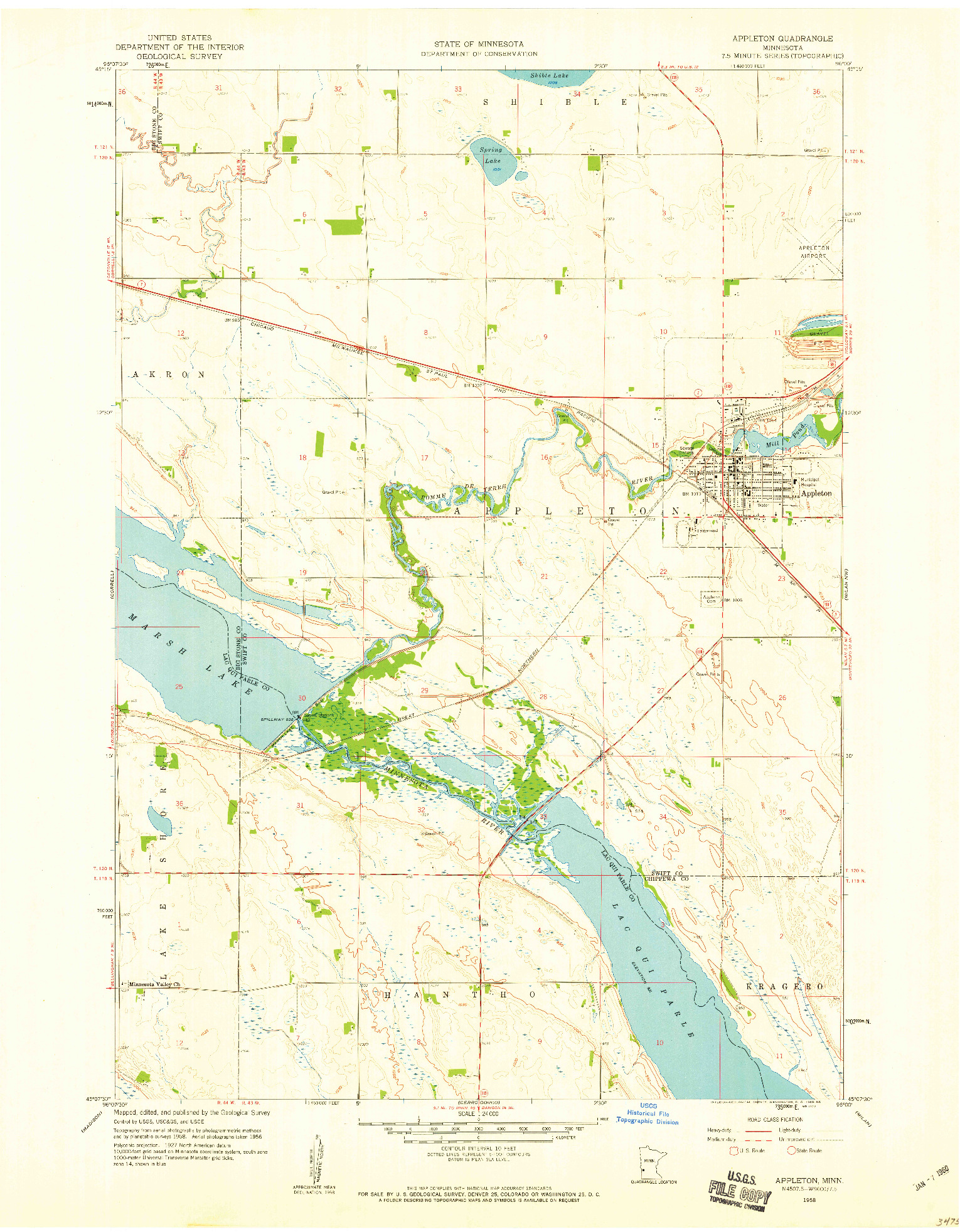 USGS 1:24000-SCALE QUADRANGLE FOR APPLETON, MN 1958