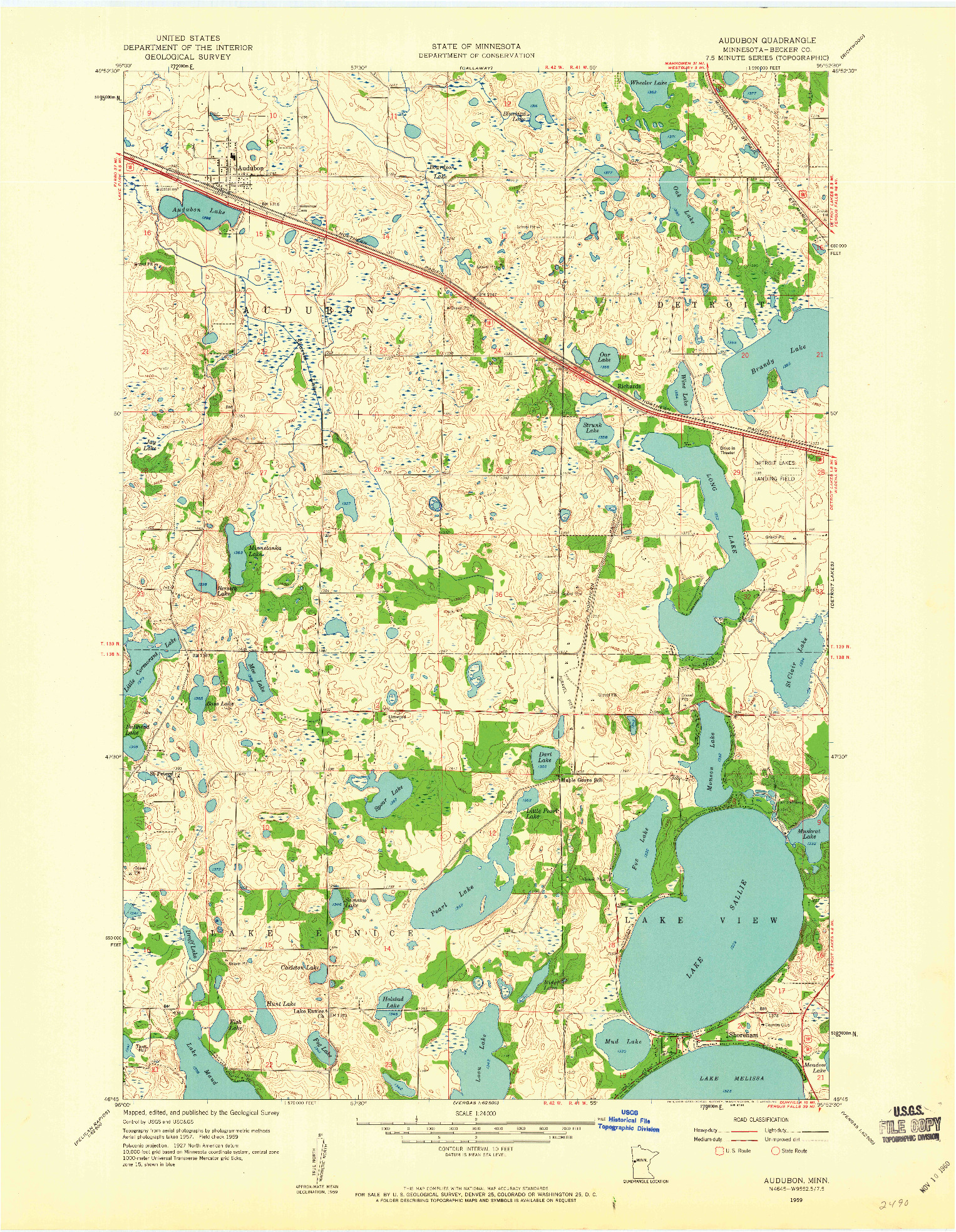 USGS 1:24000-SCALE QUADRANGLE FOR AUDUBON, MN 1959