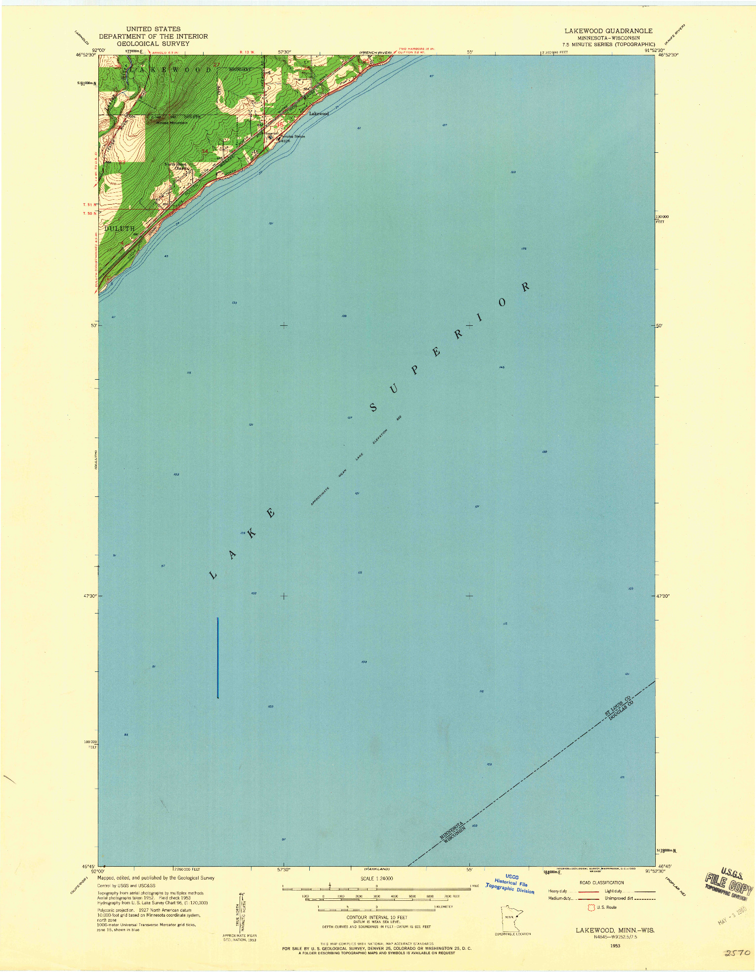 USGS 1:24000-SCALE QUADRANGLE FOR LAKEWOOD, MN 1953