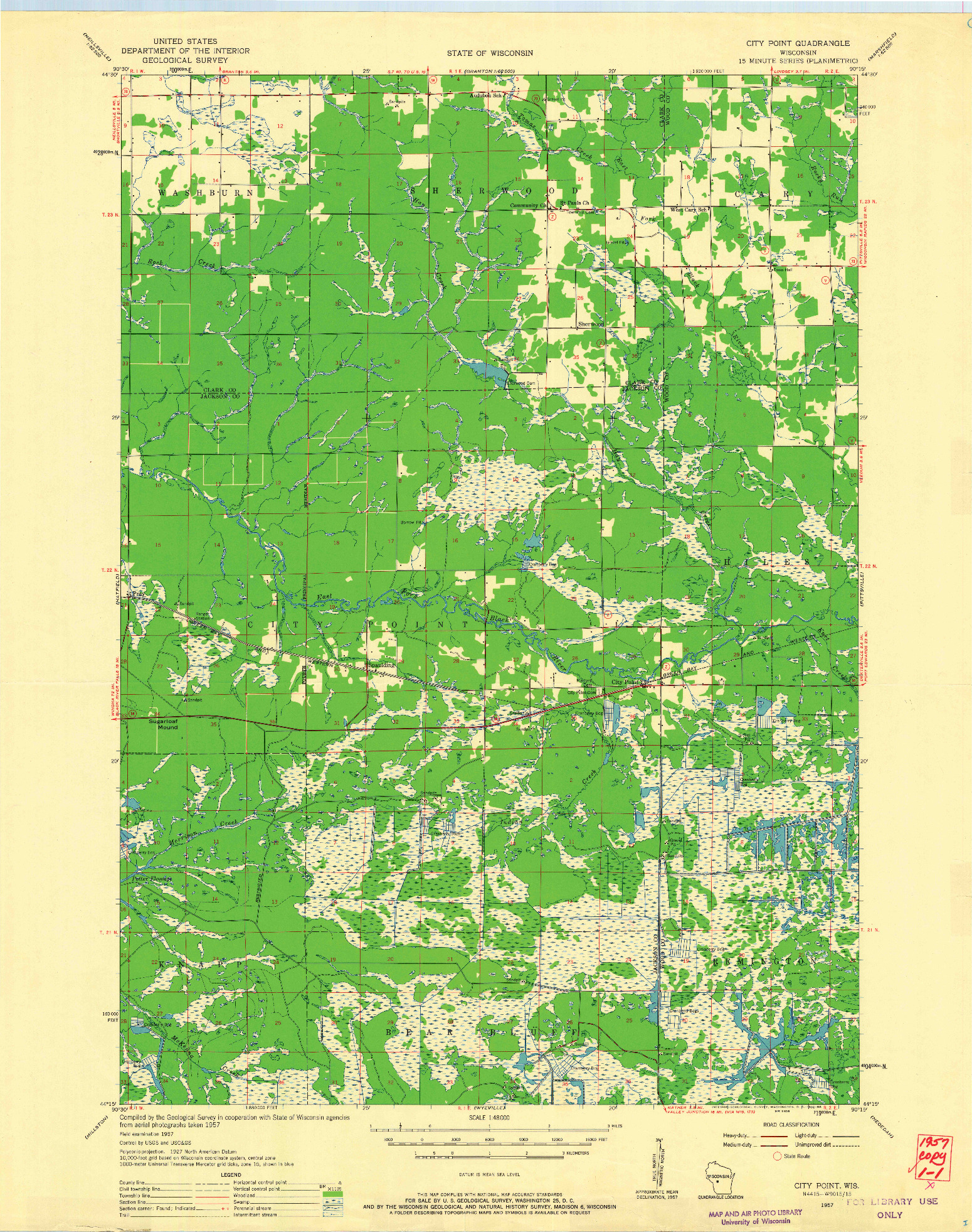 USGS 1:48000-SCALE QUADRANGLE FOR CITY POINT, WI 1957