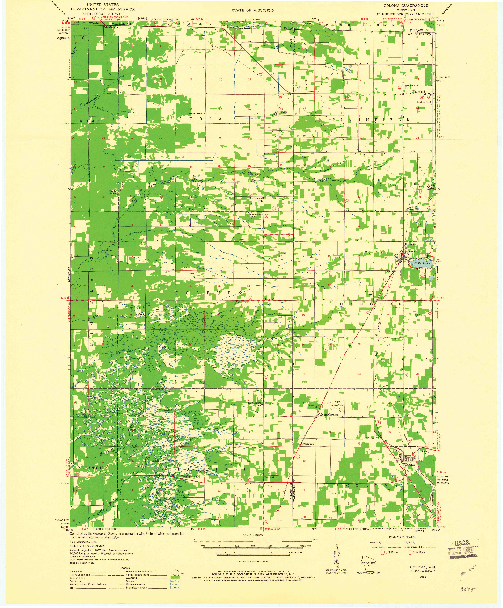 USGS 1:48000-SCALE QUADRANGLE FOR COLOMA, WI 1958