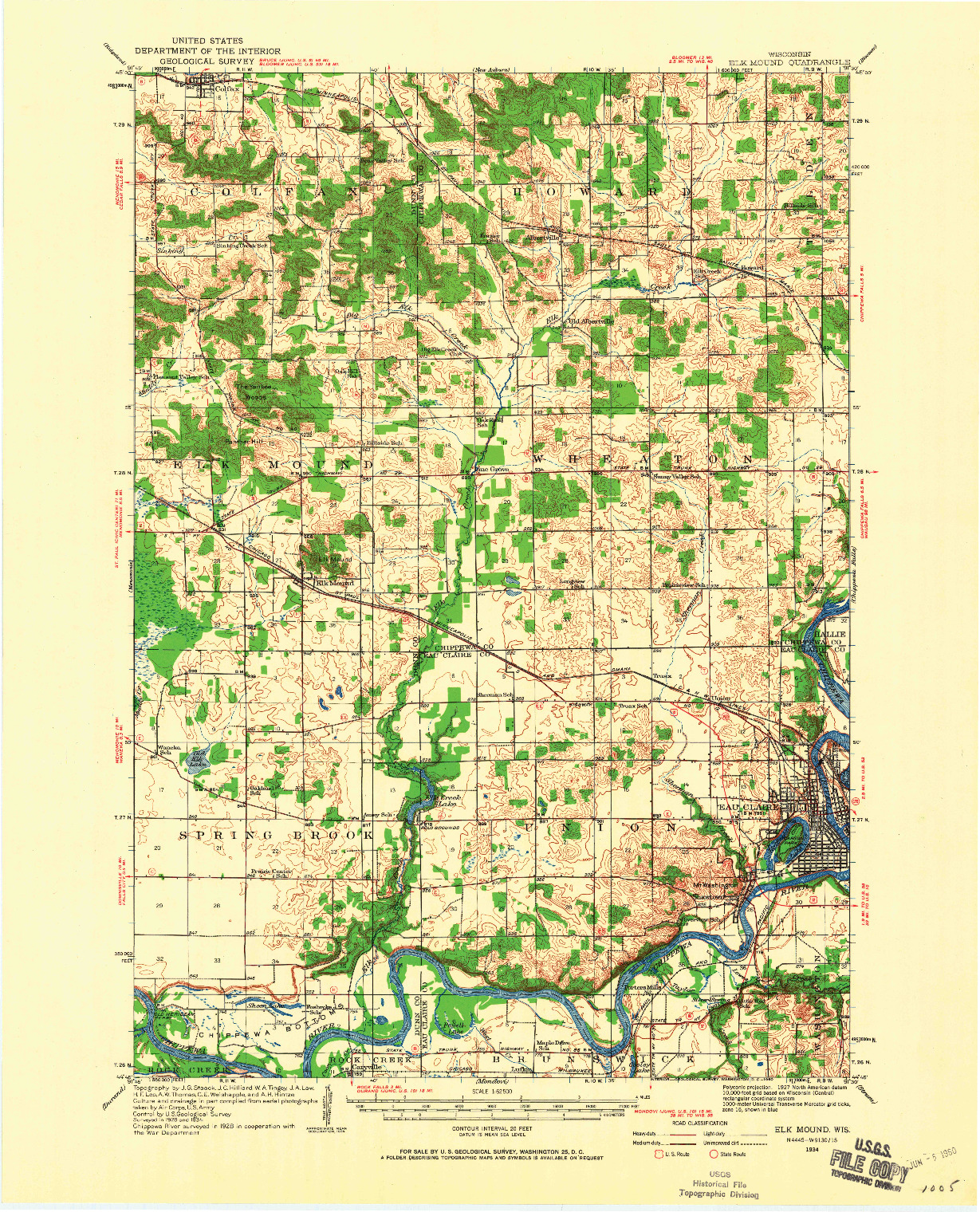 USGS 1:62500-SCALE QUADRANGLE FOR ELK MOUND, WI 1934