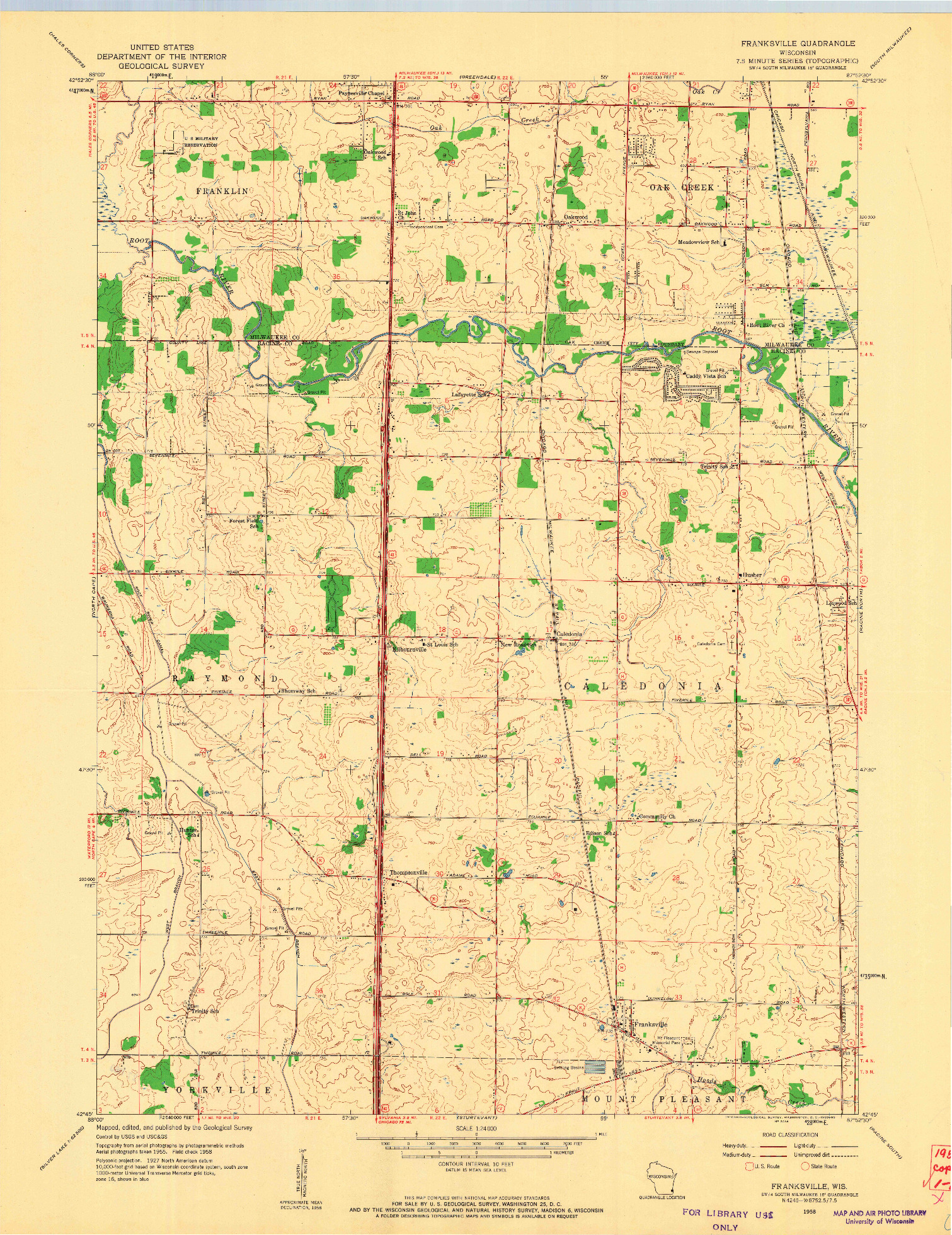 USGS 1:24000-SCALE QUADRANGLE FOR FRANKSVILLE, WI 1958