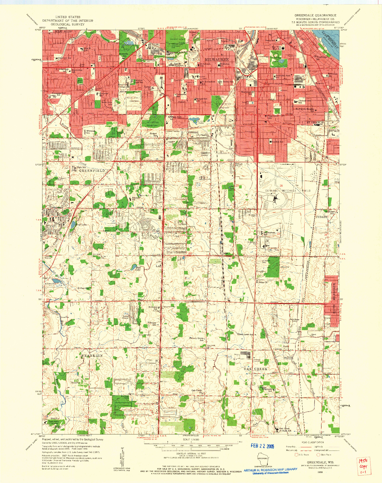 USGS 1:24000-SCALE QUADRANGLE FOR GREENDALE, WI 1958