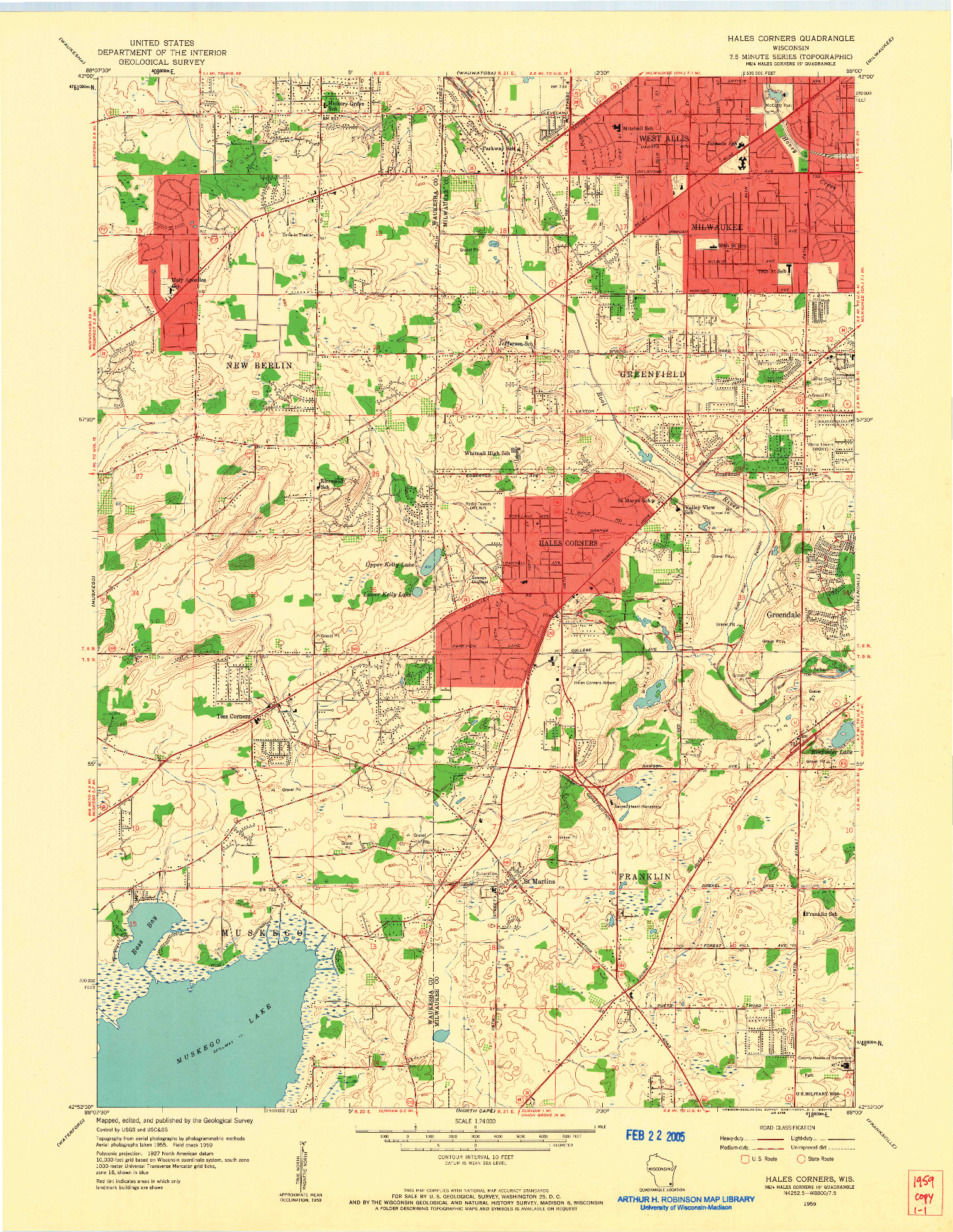 USGS 1:24000-SCALE QUADRANGLE FOR HALES CORNERS, WI 1959