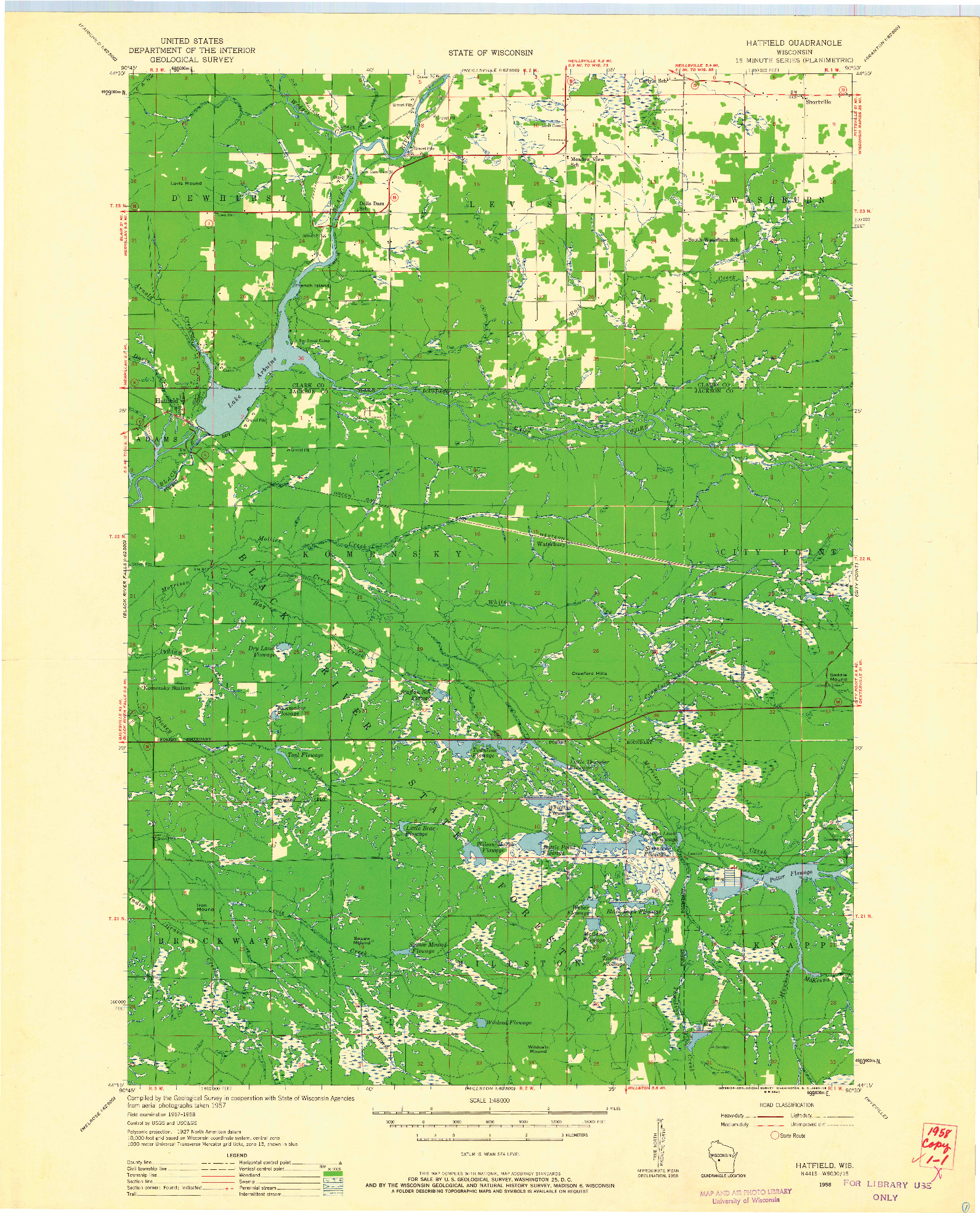 USGS 1:48000-SCALE QUADRANGLE FOR HATFIELD, WI 1958